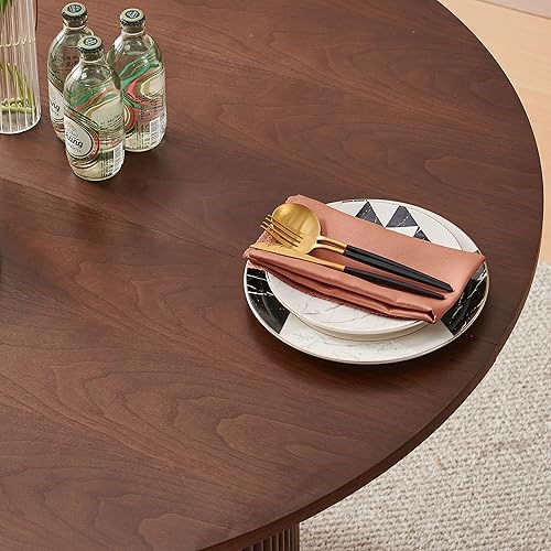 Miniatura 3 de NORDICANA Juego de mesa de comedor redonda de madera y sillas de 5 piezas, mesa de cocina de 47 pulgadas con sillas tipo barril para 4, juego de