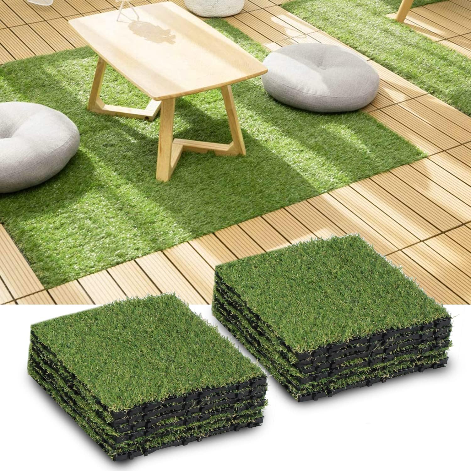 Amazon | Goasis 人工芝 ジョイント式 人工芝マット パネル 正方形 置くだけ 簡単 施工 12枚セット 30X30cm まるで ...