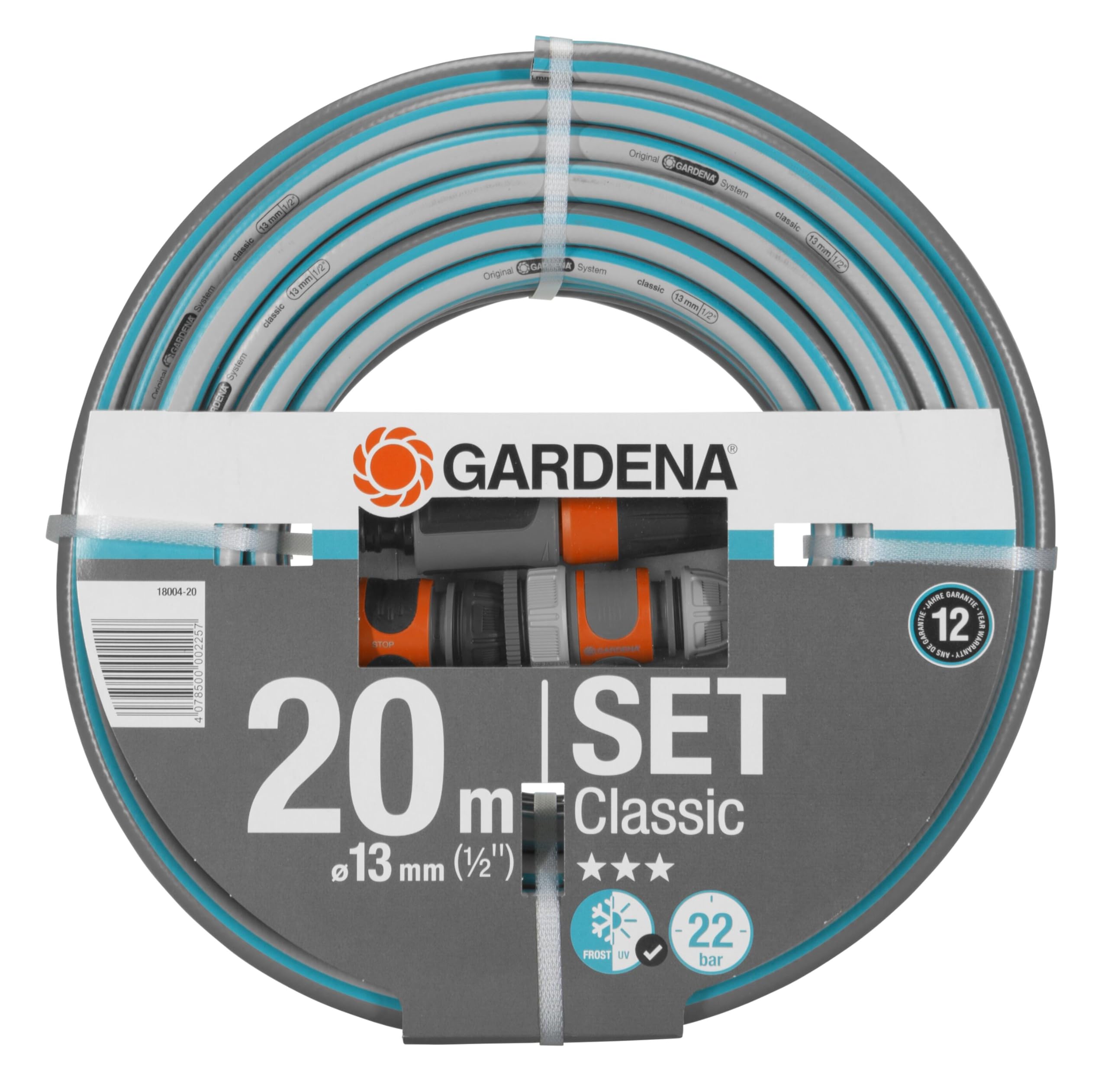 Gardena bomba jardín 4200 Silent Set: bomba riego silenciosa e innovadora con válvula succión 3,5 m y manguera Classic 20 m, caudal 4200 l/h, motor 600 W, impermeable, bajo consumo (9055-20)