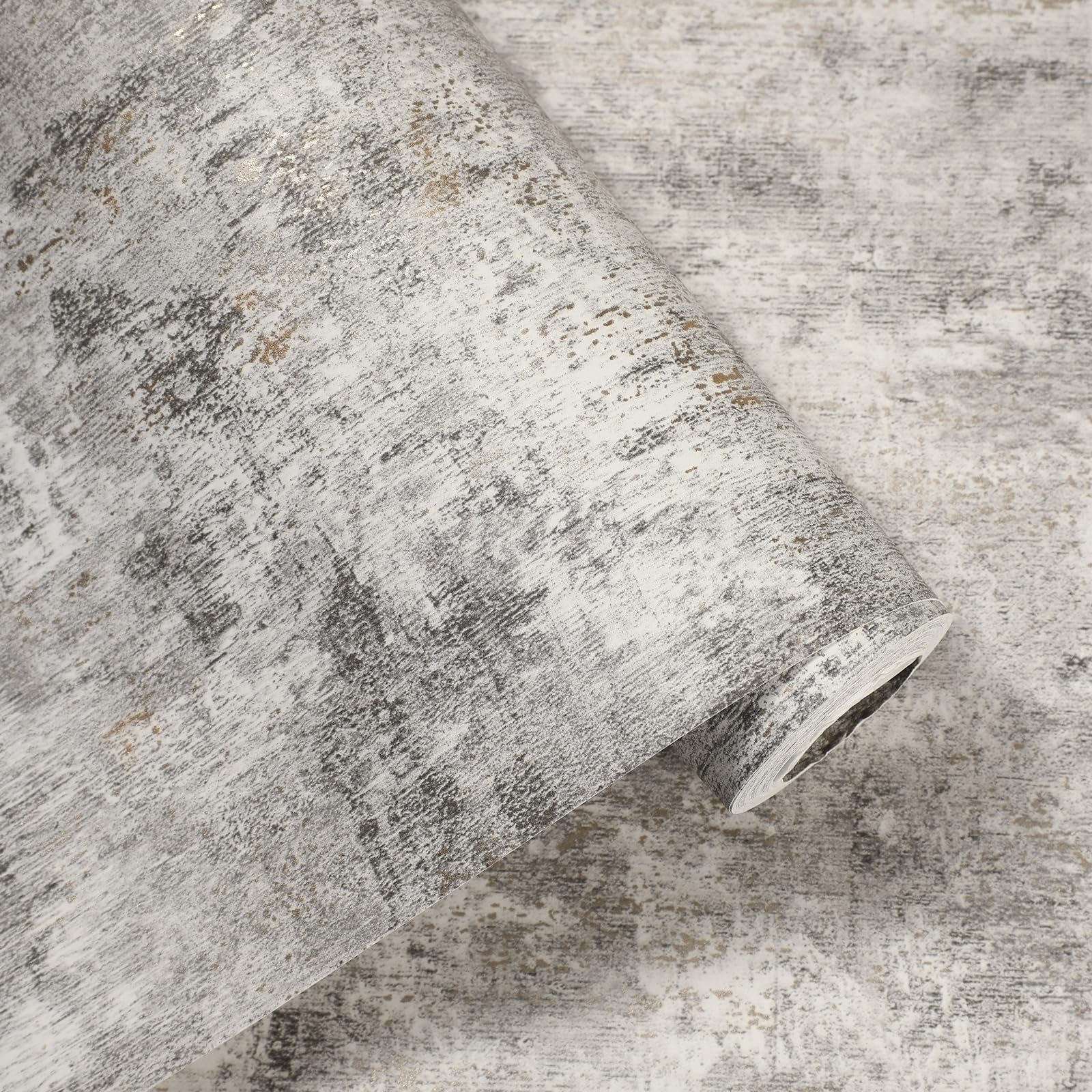 Beswitory Grey Cove Wallpaper Concrete Effect Wallpaper Luxury Wall Paper with Distressed Pattern, Industrial Textured Finish & Metallic Detailing for Living Room, Bedroom, Fireplace （Charcoal）
