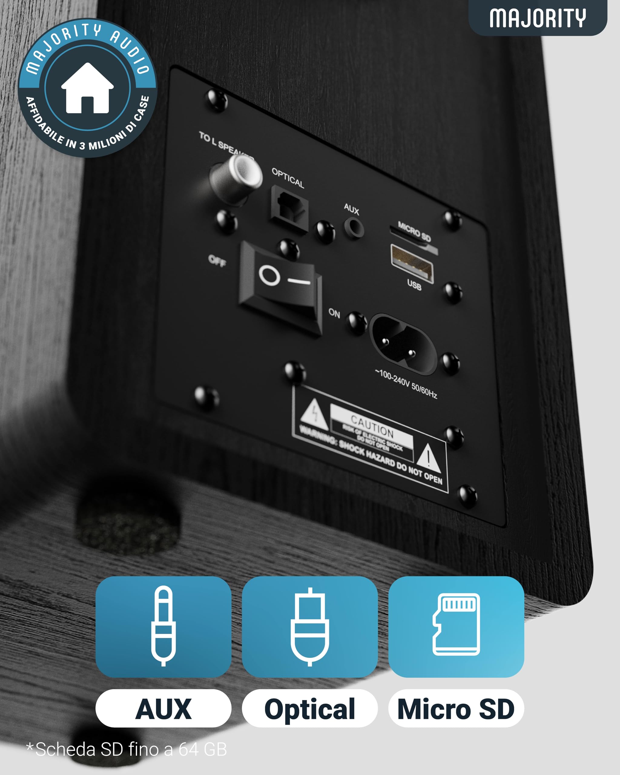 Majority D40X 70W PC Bluetooth Amplificate Attive Casse con Bluetooth | Casse Monitor Studio | Cono Dell'altoparlante Giallo in Kevlar e Cabinet in Legno | Ottico, USB e AUX D40X Audio Bluetooth