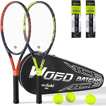 Professional Tennis Racket for Adults, 2 Players, 27 Inch, Acceptable for Beginners and Professionals, with 3 Tennis Balls, 2 Vibration Dampers, 2 Overhandles, Tennis Bag
