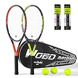 Pro Tennis Racket for Adults, 2 Player 27 inch Speed Tennis Racquet Acceptable for Beginner and Professional with 3 Tennis Balls, 2 Vibration Dampes, 2 Overgrips, Tennis Bag Yellow & Orange