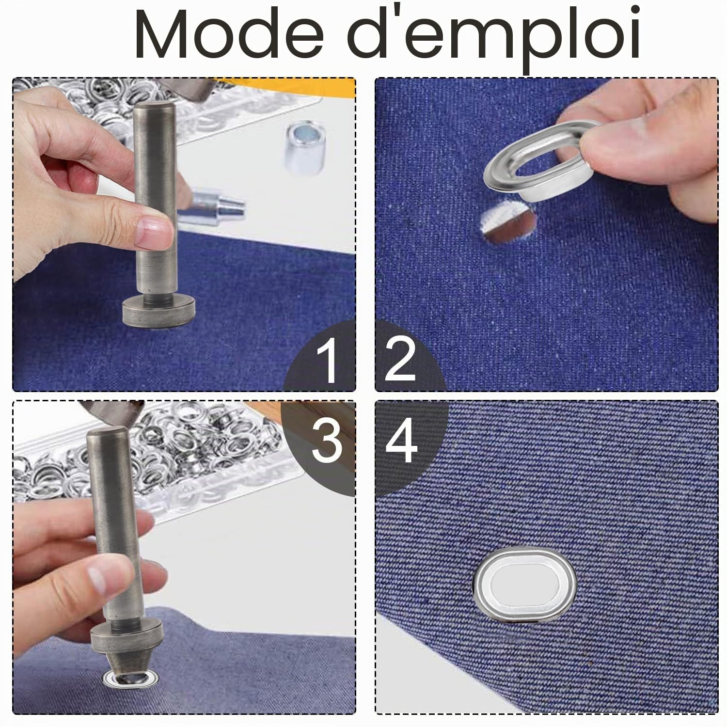 Oeillet Trou Poinçon d'Oeillet Grommets Eyelets Outils Oeillets Kit pour Baches pour Toile Cuir Bannières Rideaux Étiquettes de Vêtements Bricolage