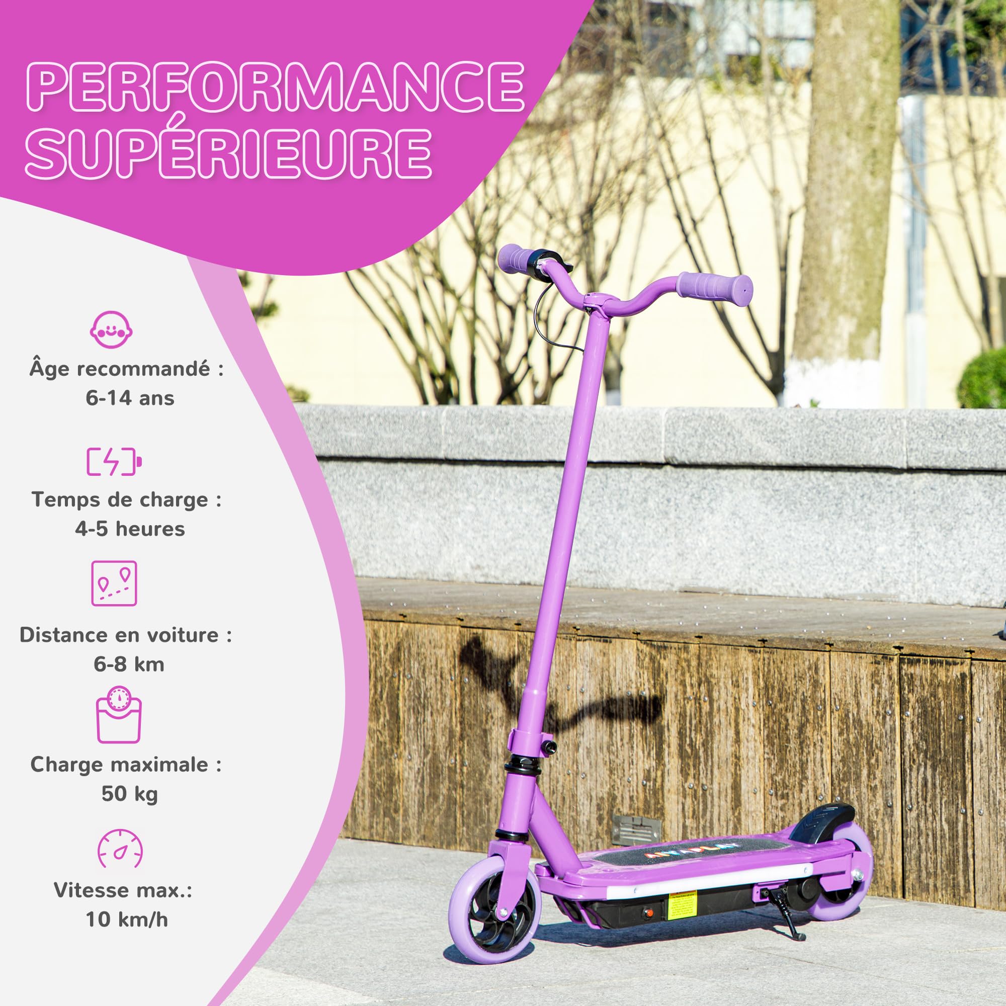 AIYAPLAY Trottinette Électrique pour Enfants 6-14 Ans 10 km/h | Lumières LED Colorées, Frein Électrique, Autonomie 8 km
