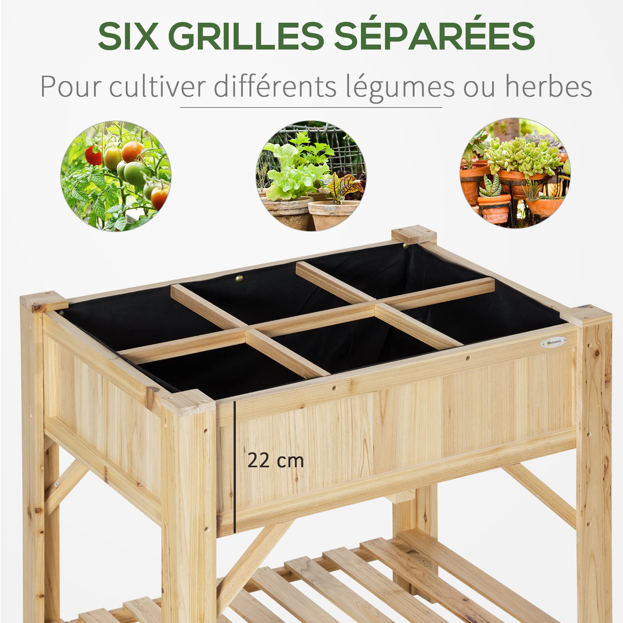 Outsunny Jardinière sur Pieds Carré Potager Étagère 78L x 58l x 81H cm