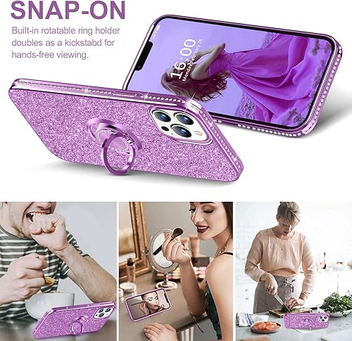 Miniatura 3 de Thomo Funda compatible con iPhone 13 Pro Max, Bling Kickstand Bonita funda protectora de cuerpo completo con diamantes para iPhone 13 Pro Max para