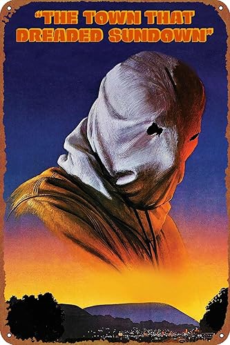 Letrero de metal con texto en inglés The Town That Dreaded Sundown (La ciudad que temía el atardecer) de metal para decoración de pared para sala de