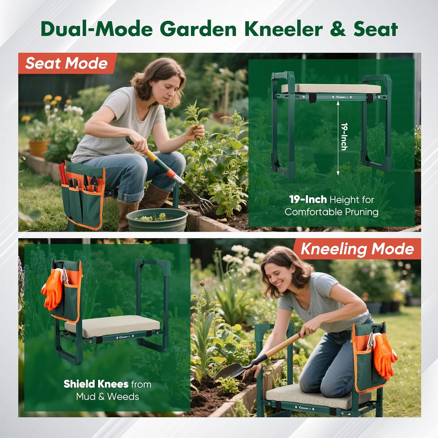Garden Kneeler and Seat Foldable Kneeling Chair with Extendable Legs & Thickened Pad,Heavy Duty Foldable Gardener Stool with Tool/Storage Bags for Grandparents Gardeners - Image 4