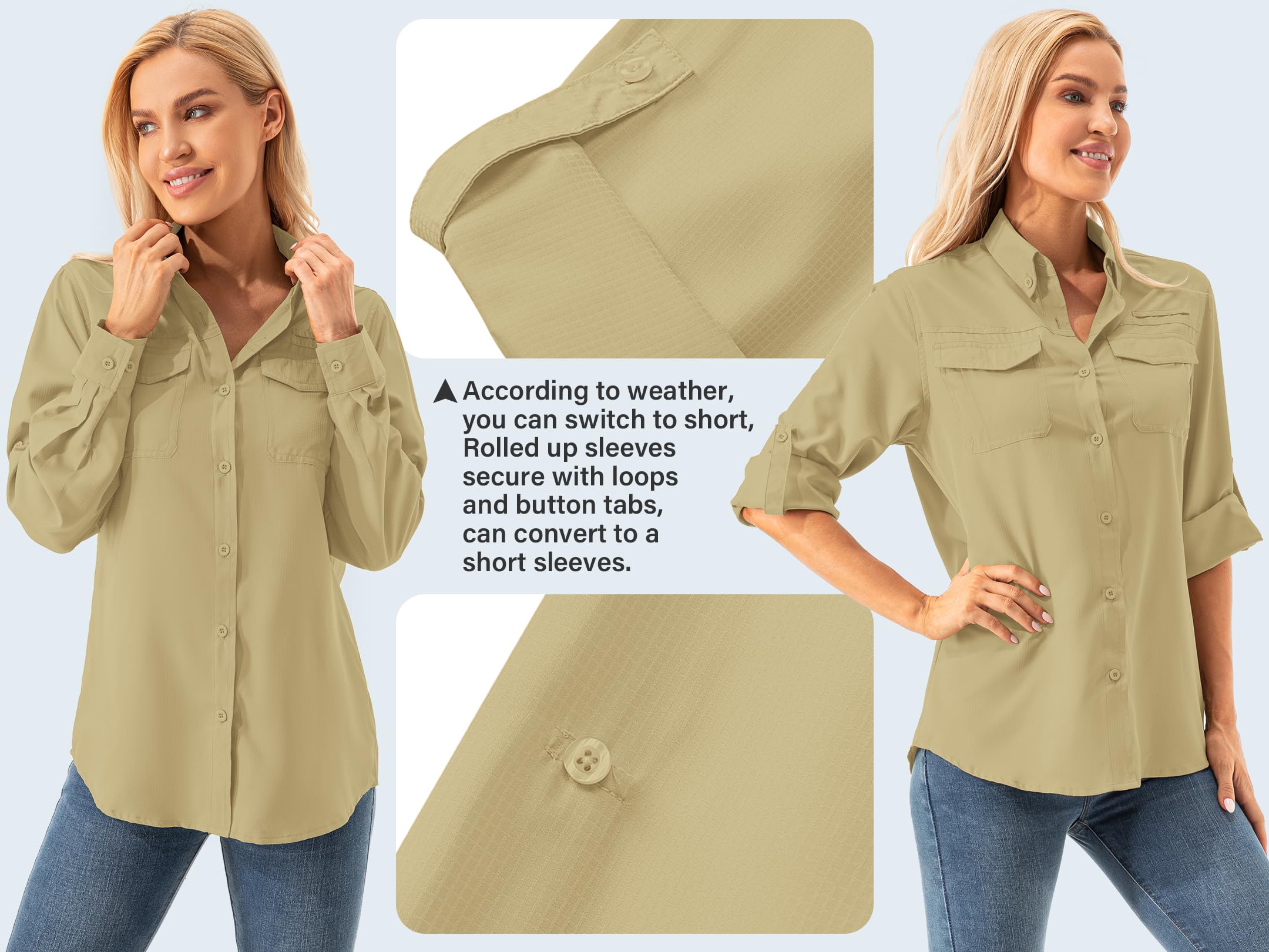 Camicetta da donna UV UPF 50+ Safari Abbigliamento Camicetta da trekking da donna Outdoor Cooling Quick Dry Protezione solare a maniche lunghe