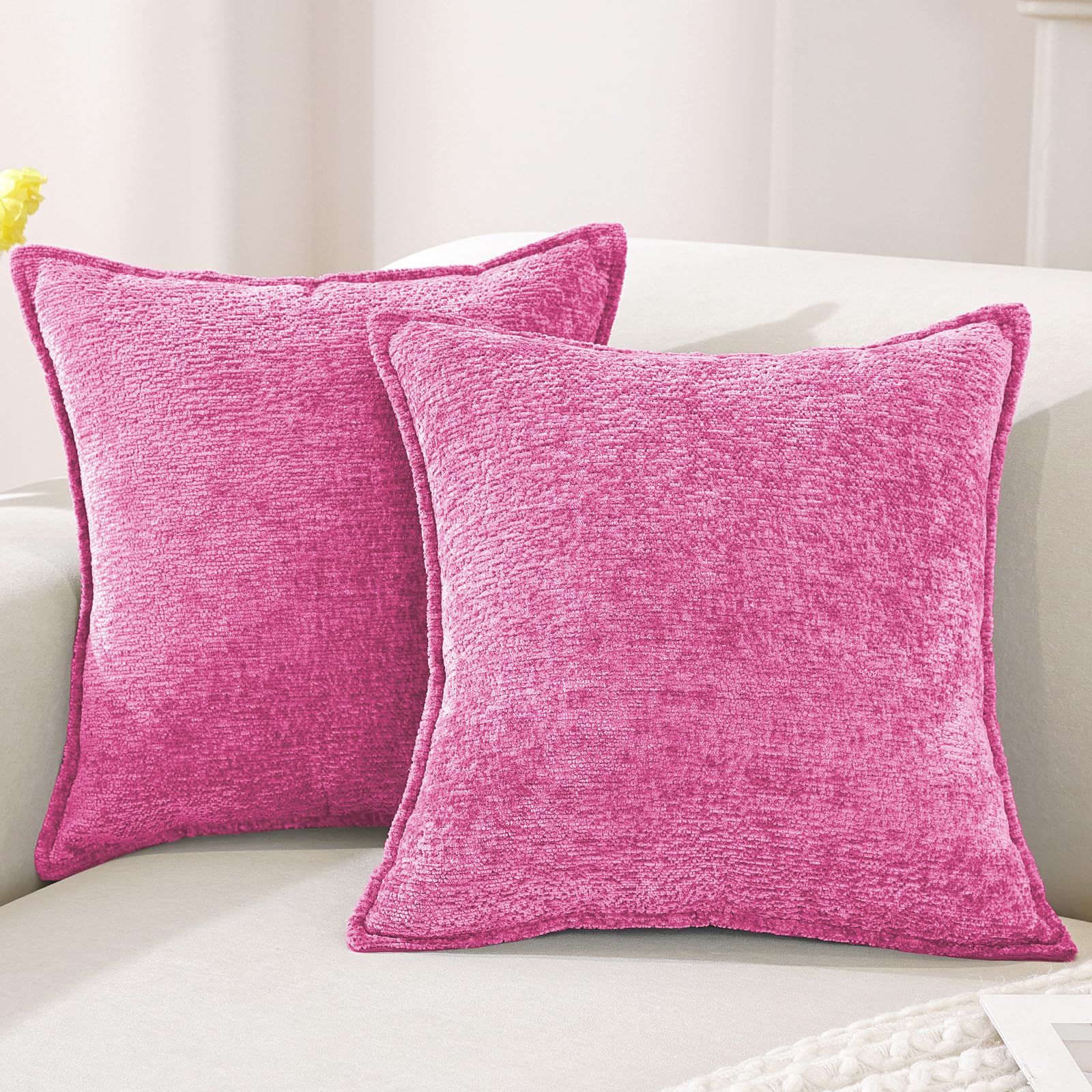 YSTELLAA Housse De Coussin Chenille, Lot De 2, 60 x 60 cm, Tabac | Housse Luxe Super Douce Pour Canapé, Fermeture Éclair Cachée, Décoration Maison, Salon Et Chambre