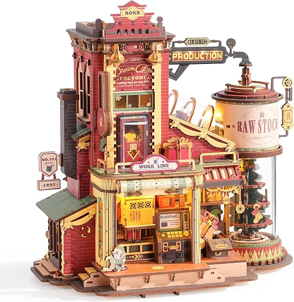 ROKR 3D Puzzle for Adults Christmas Dream Gift Factory Wooden Model Kit Luminous Factory DIY Dollhouse Kit Building with