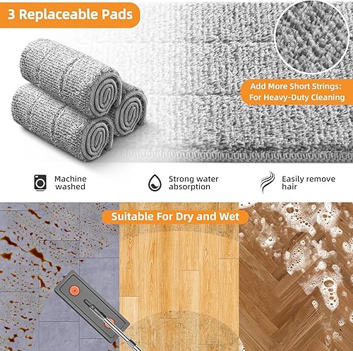 Miniatura 8 de MOPALL Juego de trapeador y cubo con escurridor para el hogar, juego de trapeador plano manos libres y cubo para limpieza de suelos y limpiador de