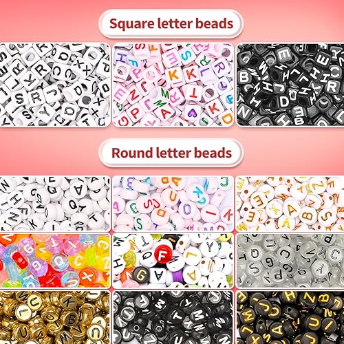 Miniatura 3 de Praisebank 1215 cuentas de letras de 0.236 x 0.236 pulgadas (negro sobre blanco), cuentas cuadradas del alfabeto, cuentas para hacer joyas, cuentas