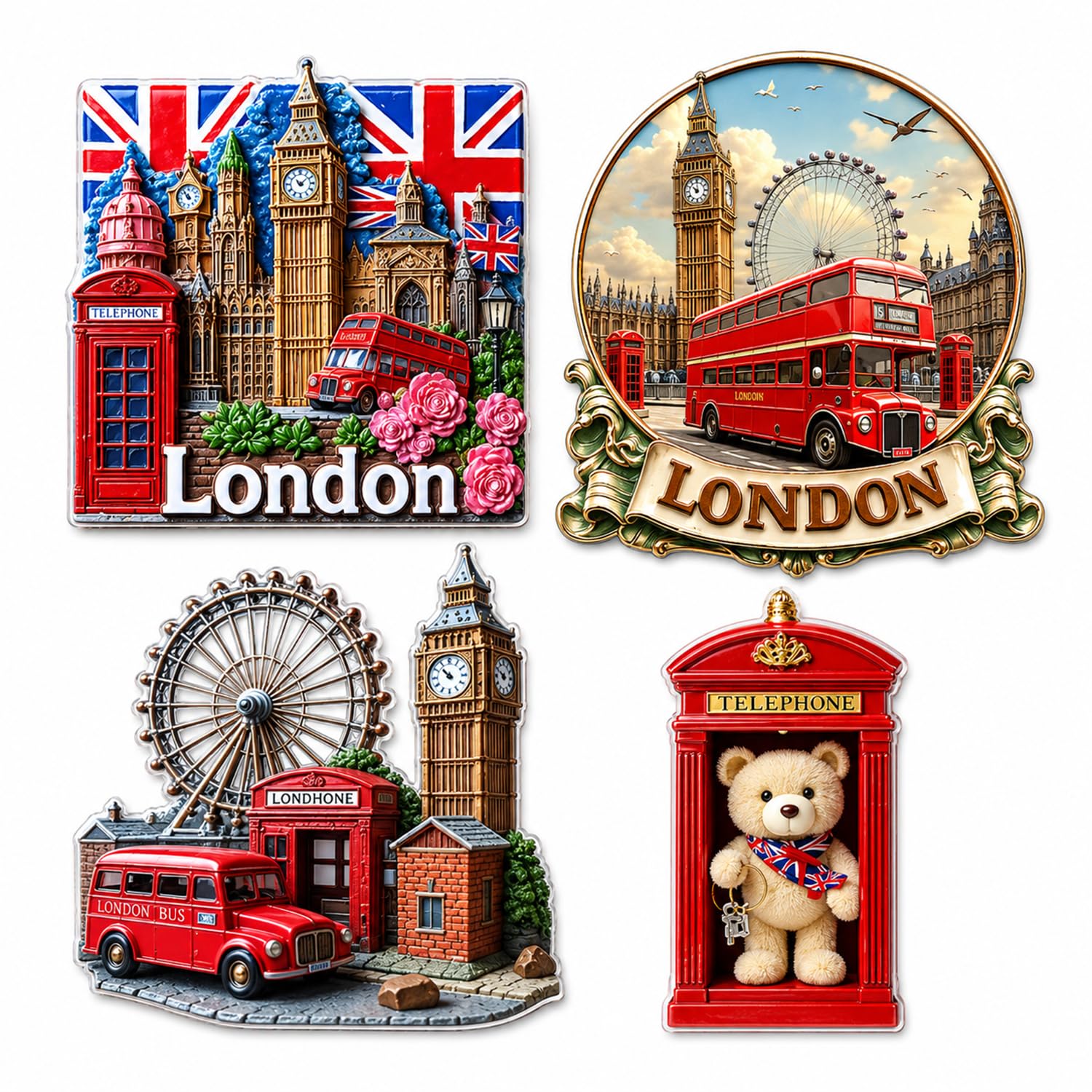 Fridge Magnets London, London Souvenirs Gifts, 4 Pcs Acrylic Magnet Set (4 Pcs)