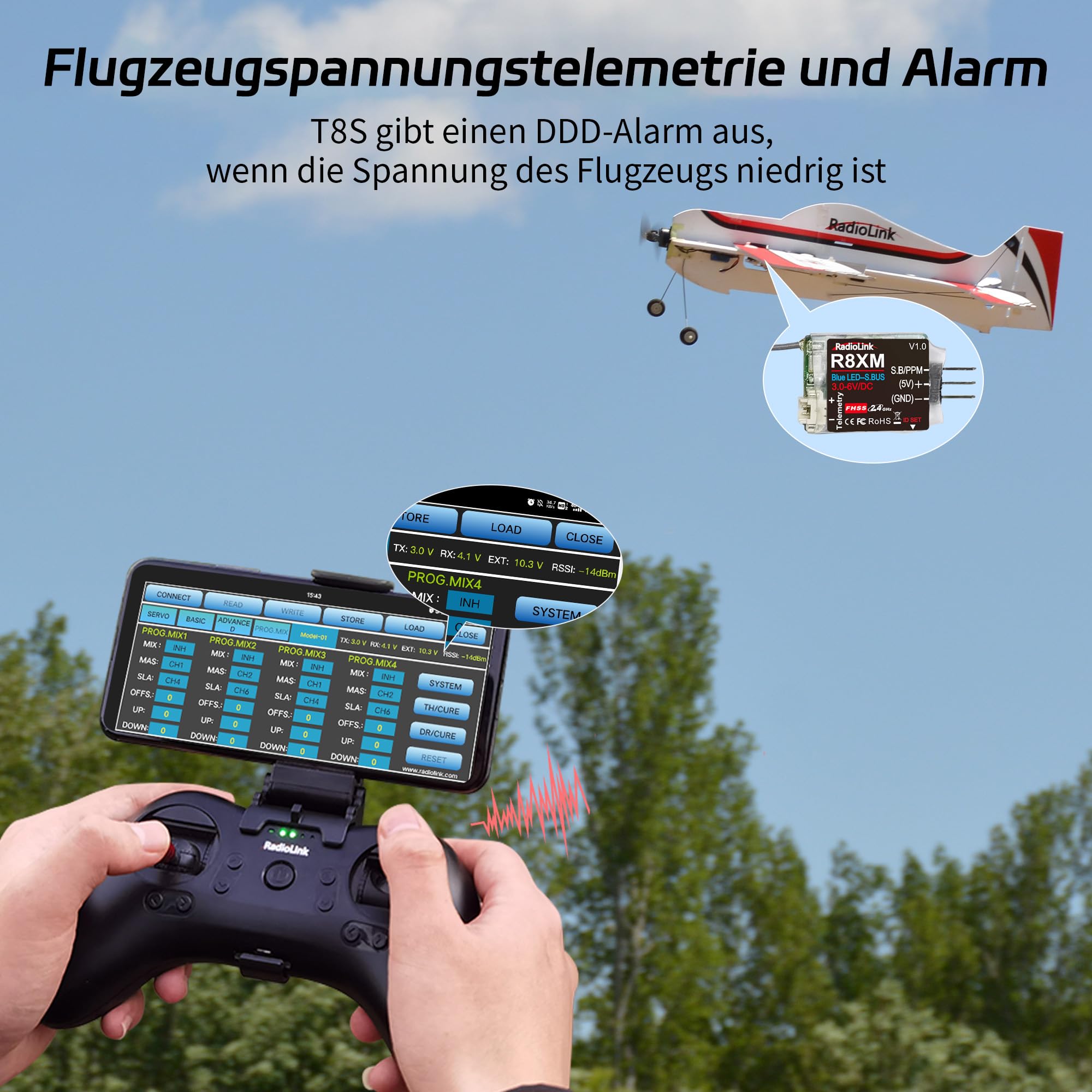 Radiolink A560 RC Flugzeug 3D Kunstflugzeug Bereit zu fliegen (RTF) 4 Kanäle mit Byme-A Gyro Flugregler, T8S Fernseteuerung, R8FM Empfänger Brushless Motor Freundlich für Anfänger & Fortgeschrittener