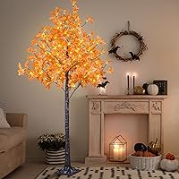 Vista 8 de Árbol de arce iluminado de 5 pies con 96 luces LED, árbol de otoño artificial para decoración interior y exterior, hogar, patio, boda, otoño