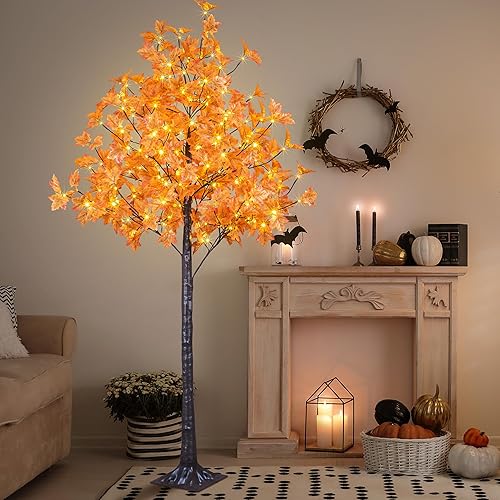 Miniatura 8 de Árbol de arce iluminado de 5 pies con 96 luces LED, árbol de otoño artificial para decoración interior y exterior, hogar, patio, boda, otoño