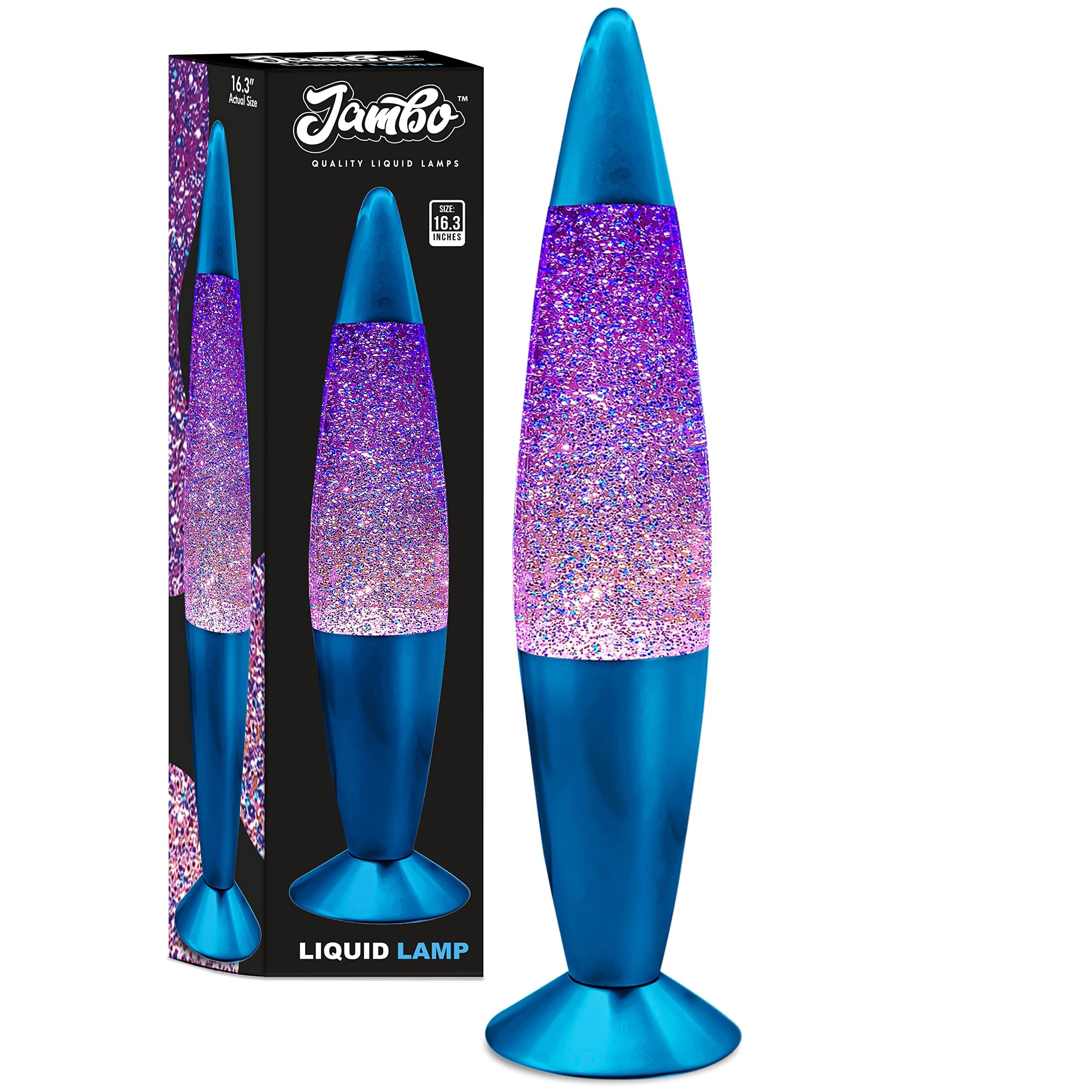 JAMBO 16" Beautiful Blue and Silver Glitter Lamp- Relaxing Mood Lighting, Night Light Nightlight, Home Decor Living Room Office Bedroom Lamp for Adults Teens Kids Glitter