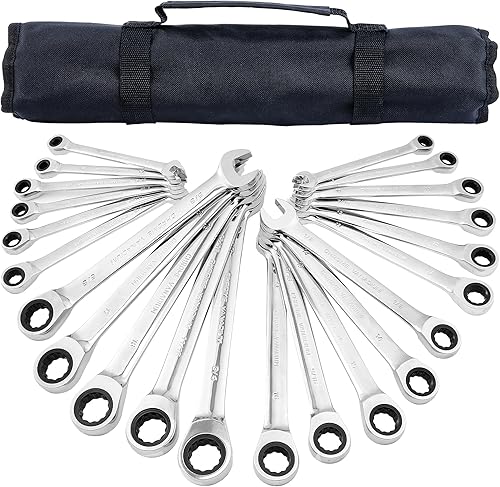 Juego de llaves de trinquete, juego de llaves combinadas de 22 piezas, métricas y SAE, agarre antideslizante, acero CR-V, 14 pulgadas a 34 pulgadas