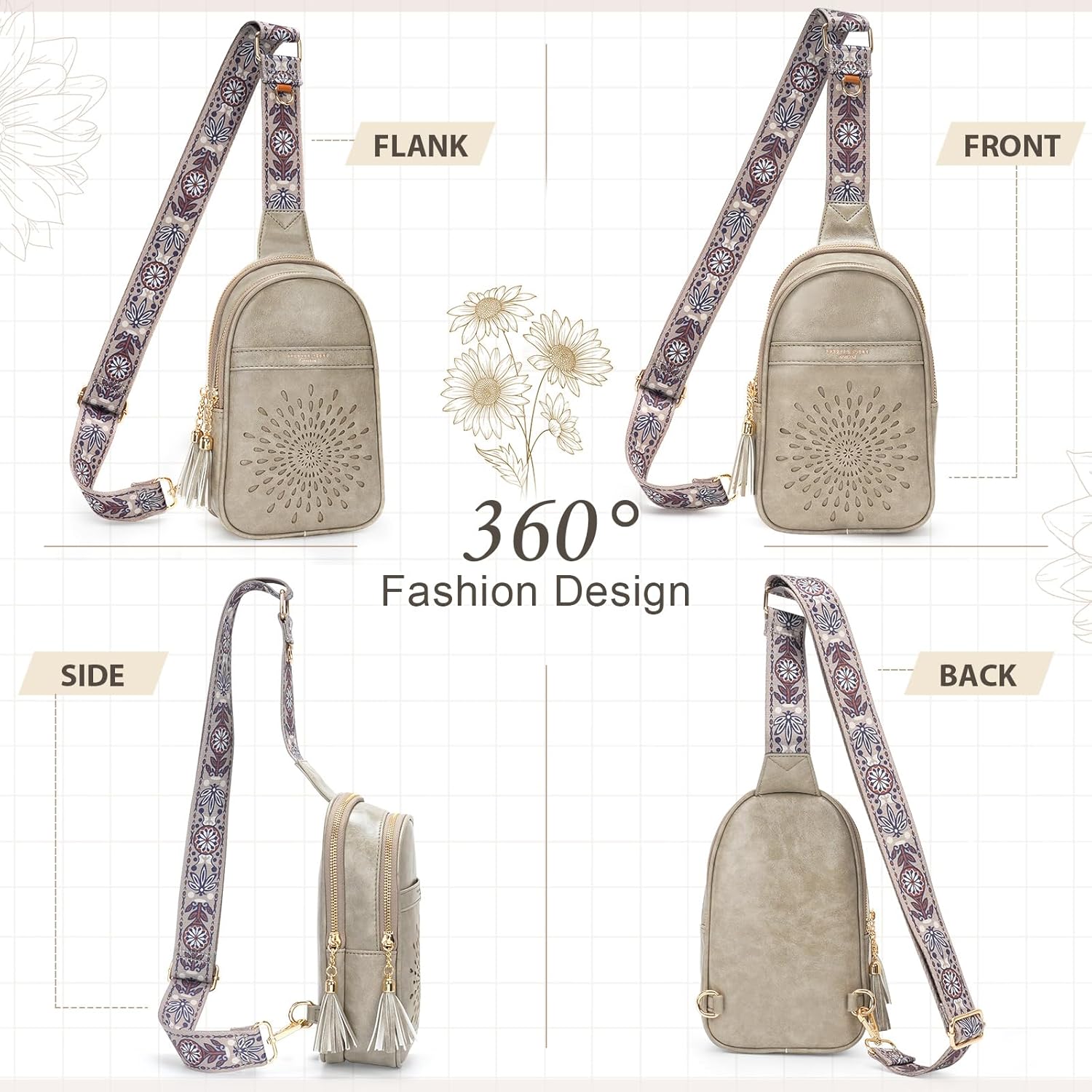 APHISON Small Sling Bag Cell Phone Purse Vegan Leather Fanny Packs Chest Bag with Adjustable Strap Gray - Image 6