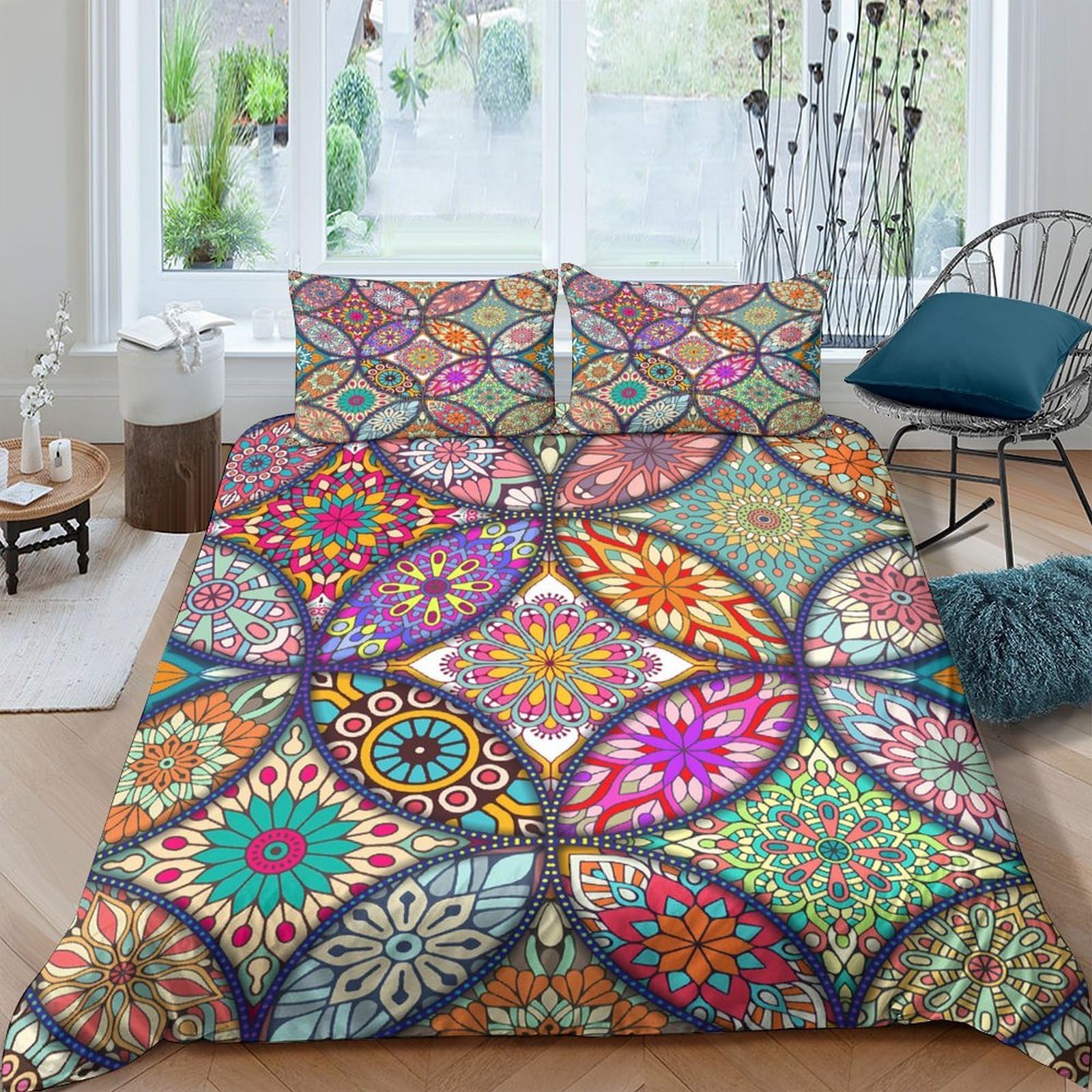 Ctjqhvkz Style-10 3D Printed Boho Mandala Fitted Sheet Microfiber Colourful Mosaic Mattress Cover Anti-Slip Easy Care For Bedroom Guest Room Single（135X200cm）