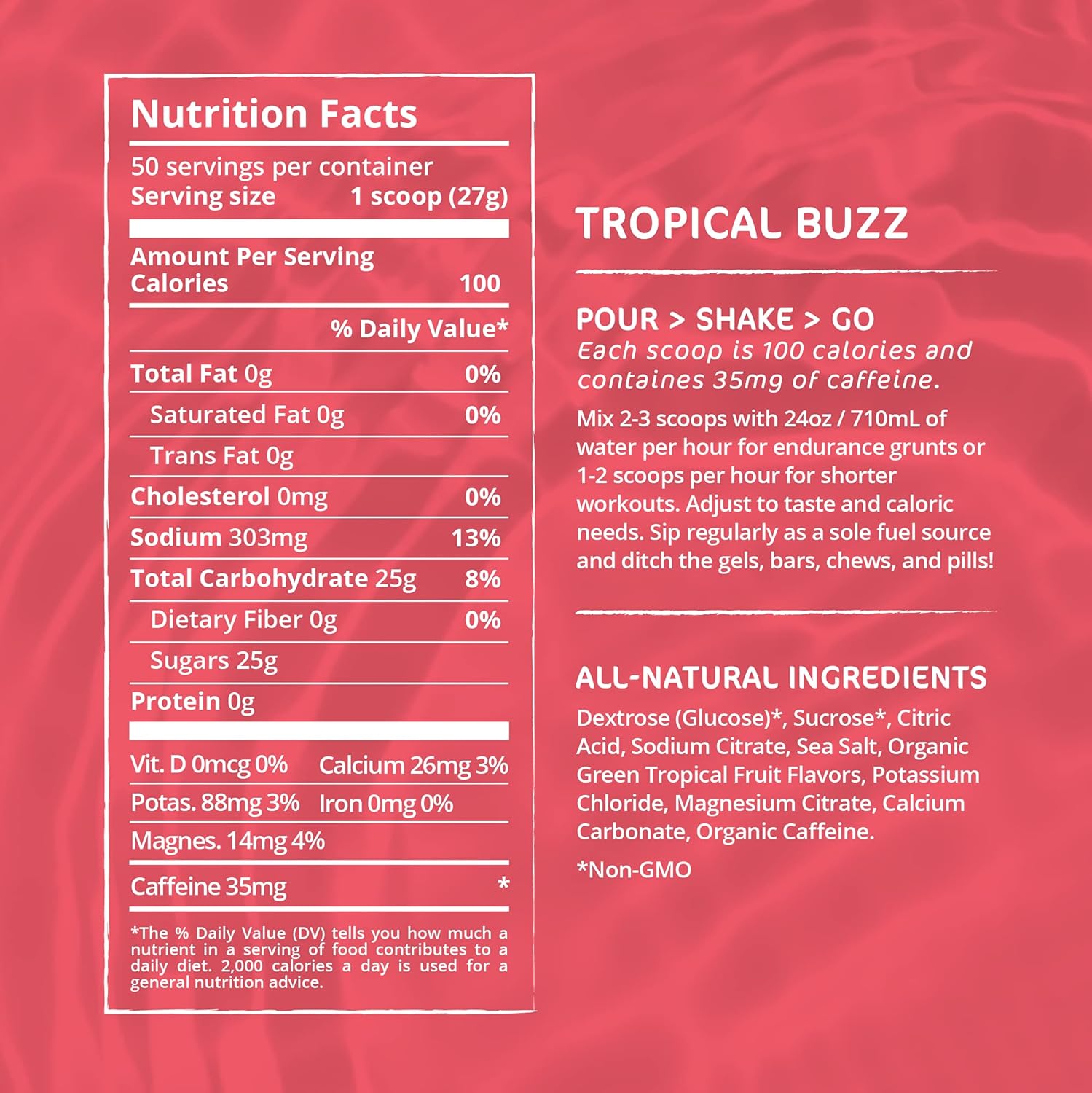 Tailwind Nutrition Endurance Fuel, Caffeine Drink Mix with Electrolytes, Non-GMO, Free of Soy, Dairy, and Gluten, Vegan Friendly, Tropical Buzz, 50 Servings : Everything Else