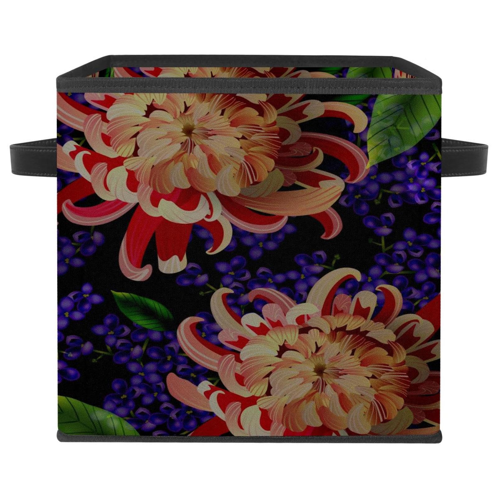 Boîte de rangement tissu cube pliable motif fleur pour organiser placard dressing et chambre