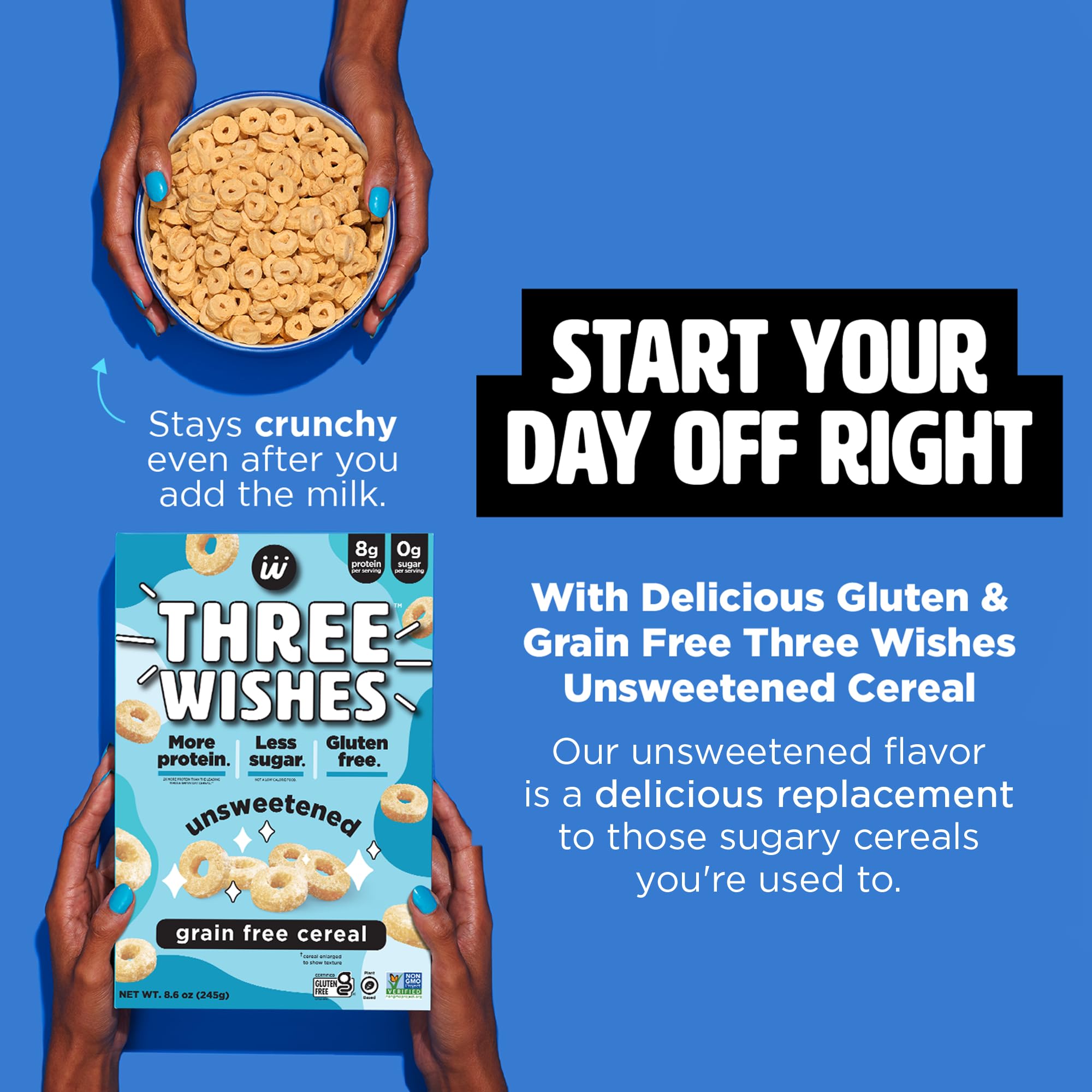 Plant-Based and Vegan Breakfast Cereal by Three Wishes - Unsweetened, 4 Pack - More Protein and Less Sugar Snack - Gluten-Free, Grain-Free - Non-GMO image_1