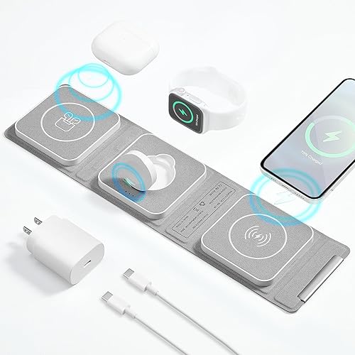 Cargador inalámbrico plegable 3 en 1 de 20 W, estación de carga inalámbrica, estación de carga para múltiples dispositivos, almohadilla de carga