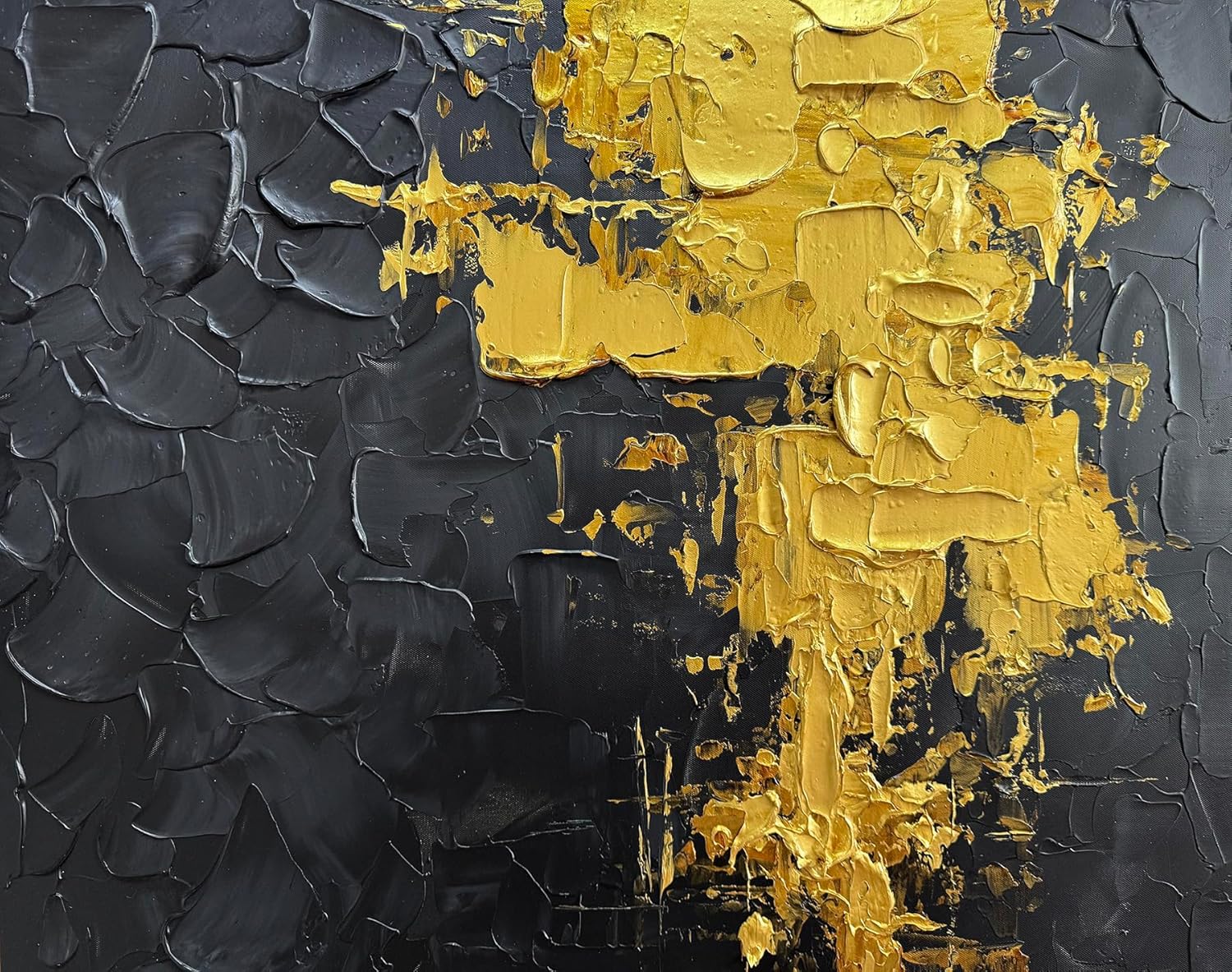 V-inspire Art,28x40 Inch Modern Abstract Wall Art Canvas, Black and Gold, 100% Hand-Painted Oil Paintings Acrylic Canvas Wall Art, Home Wall Decoration