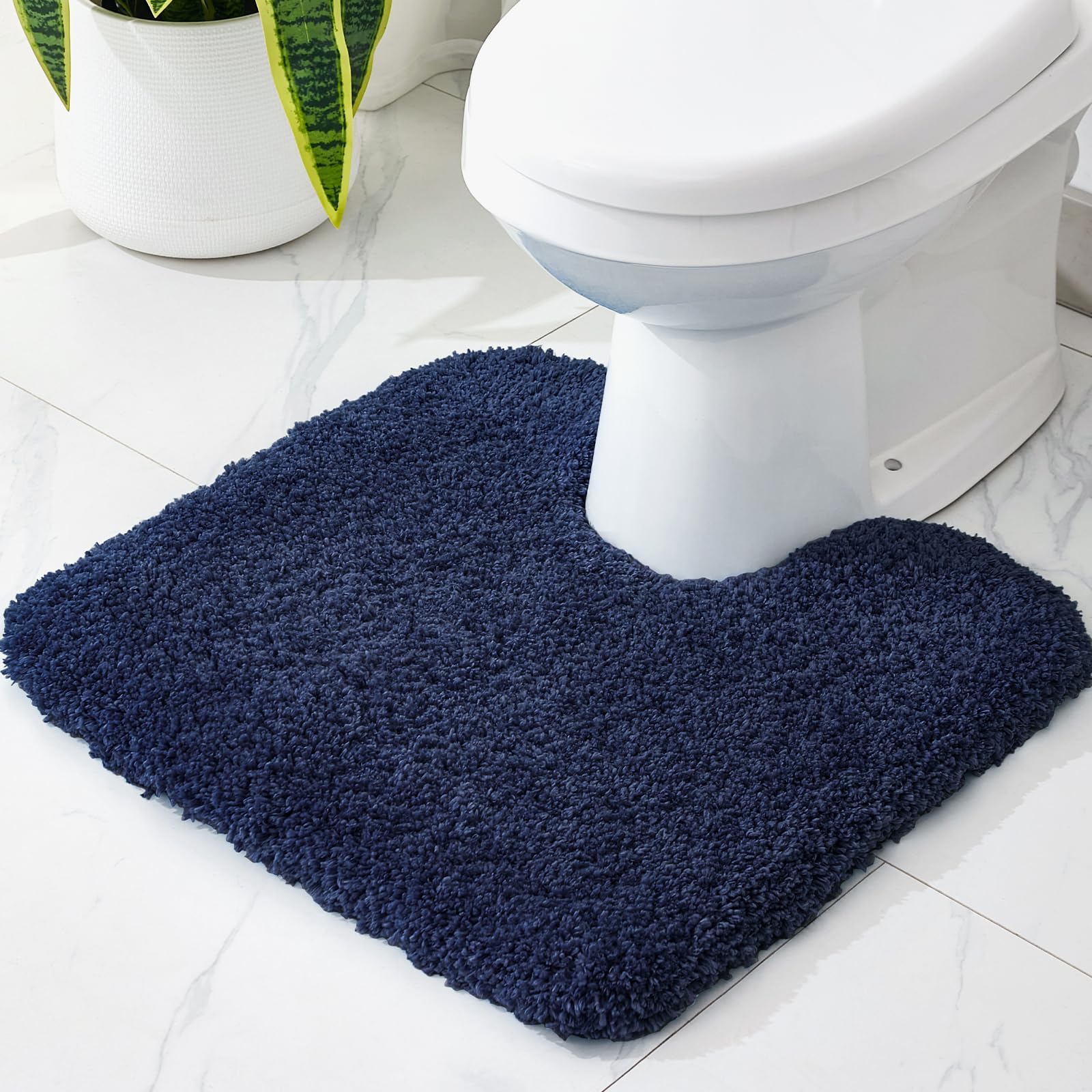 Disolla Toilet Rug 22x24 Navy Non Slip Fluffy Toilet Floor Mat U Shaped Washable Bathroom Contour Rug for Toilet Absorbent Thick Toilet Carpet