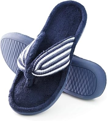Womens Flip Flop with Cozy Terry Lining, 80-D High-Density Memory Foam Slipper Summer House Shoes with Non Skid Indoor Outdoor Sole