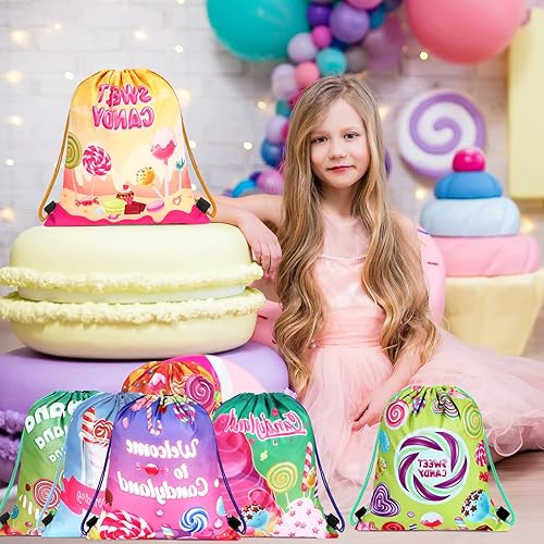 Miniatura 6 de Sweetude 24 bolsas de regalo de fiesta de princesa, corona de princesa, pequeñas bolsas de cordón rosa, decoración de recuerdos para niñas, niños,