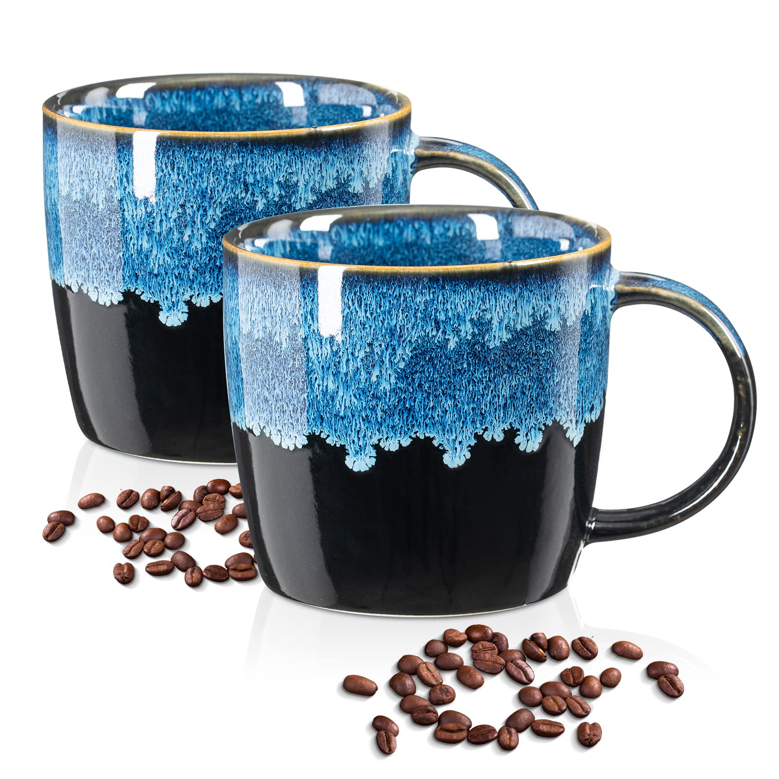 Ceramic Coffee Mugs for Men/Women, Coffee Mug Set of 2, Pottery Mug, Funny Tea Cups for Office and Home, Coffee Mugs for Couples, Engagement Gifts (Navy Blue)