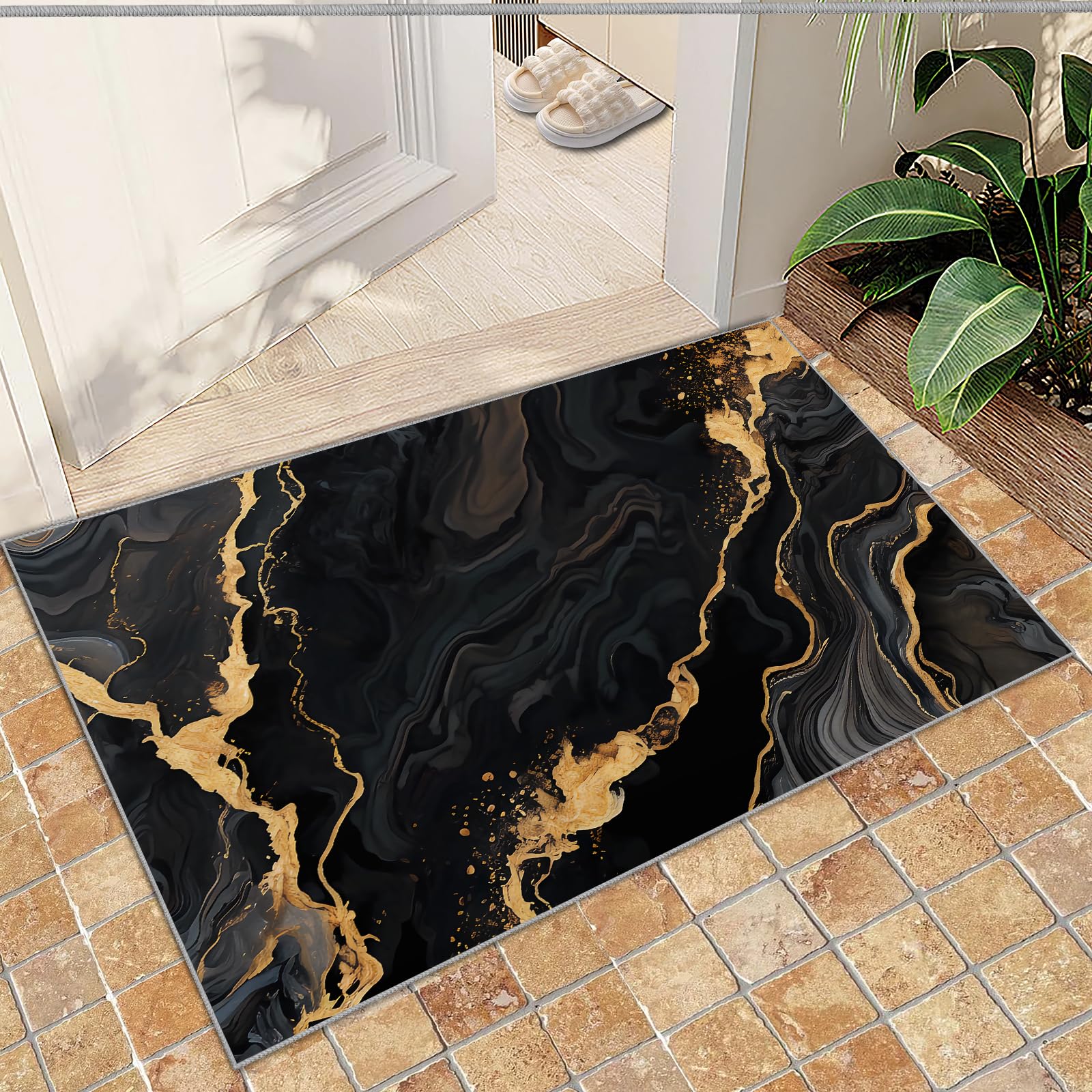 FACADUP Marble Small Rug 50x80cm Area Rug Fashion Irregular Texture Rug, Abstract Marble Upholstery Carpet, Hallway Entrance Rug Anti-Slip Throw Floor Rug for Bathroom Laundry Room Kitchen