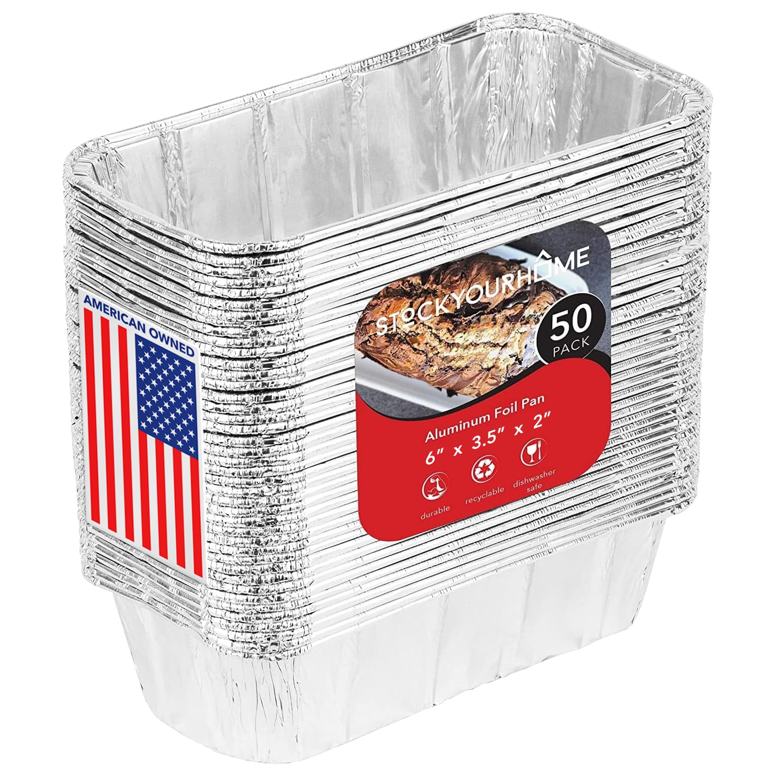 Stock Your Home Aluminum Pans Mini Loaf Pans (50 Pack) 1 Lb Aluminum Foil Tin Pans, Small Loaf Pans – 1 Pound Disposable Baking Pans Perfect for Baking Cakes, Bread Loaves - 6 x 3.5 x 2