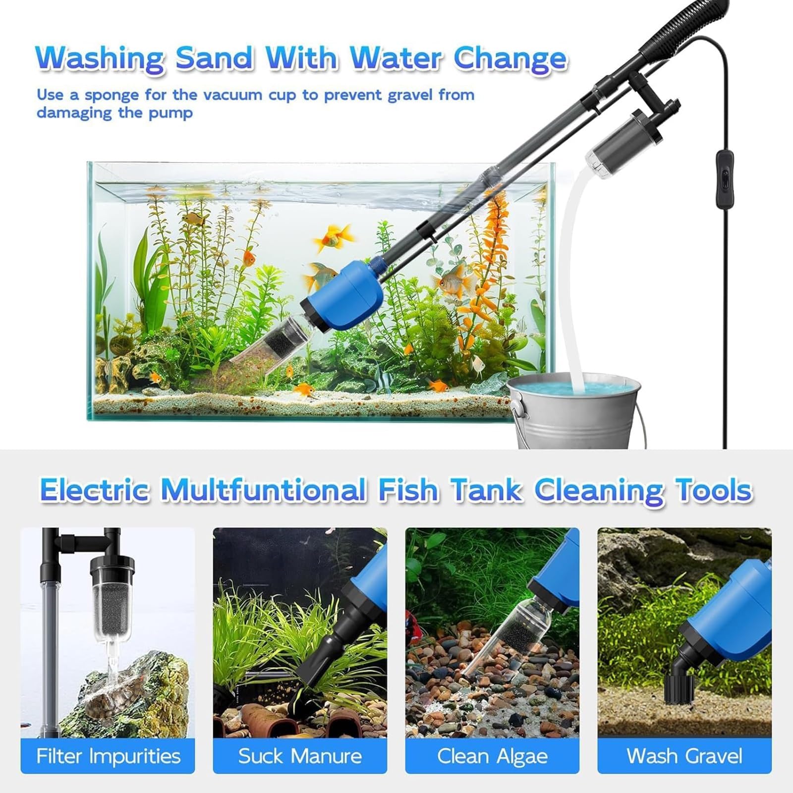 Pompe à siphon pour aquarium – Échangeur d'eau manuel et rondelle de sable, outil de nettoyage respectueux de l'environnement, efficace avec tuyau d'eau de 2 m
