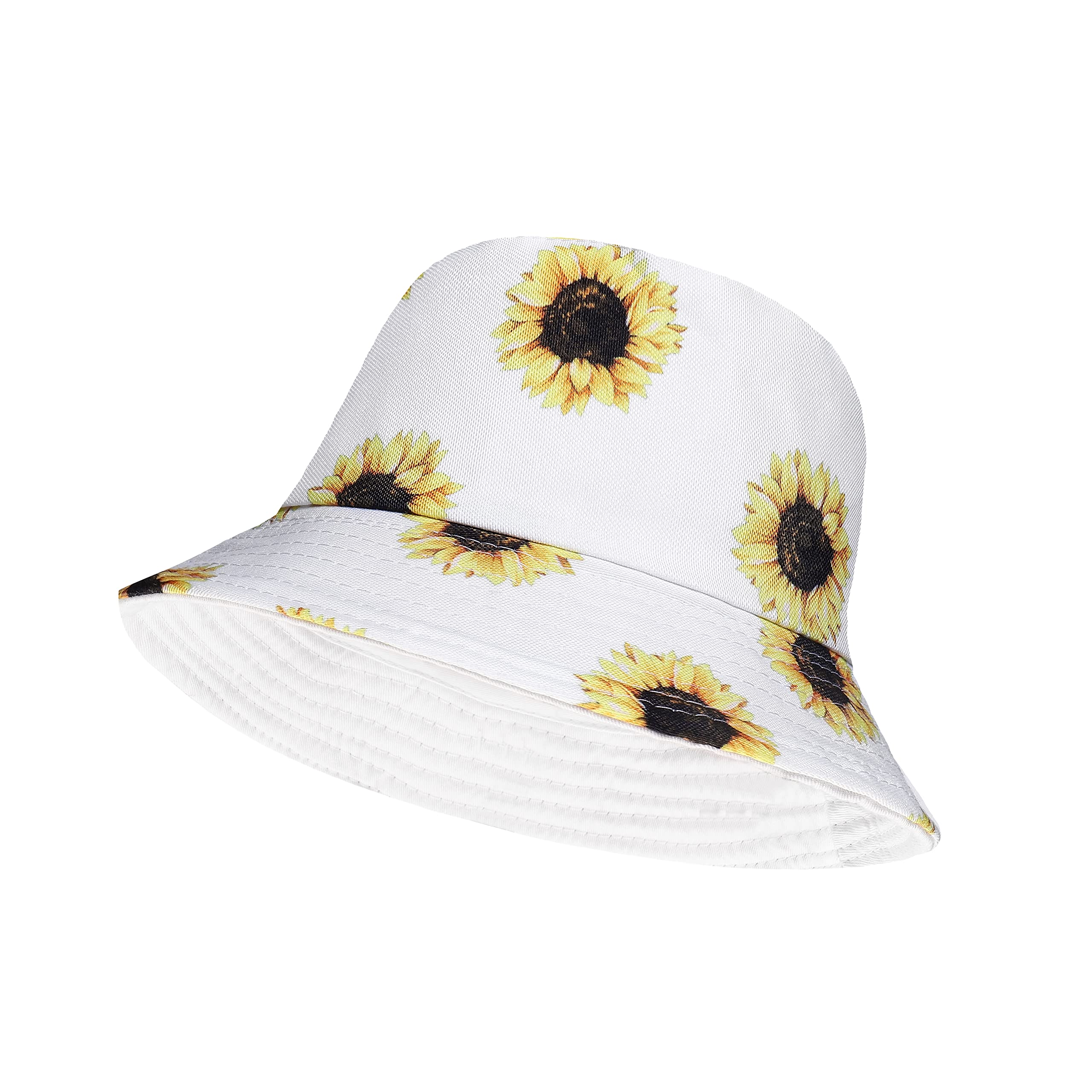 Unisex Fisherman Summer Festival Union Jack UK Flag Cotton Bucket Hat (One Size, Sunflower - White)