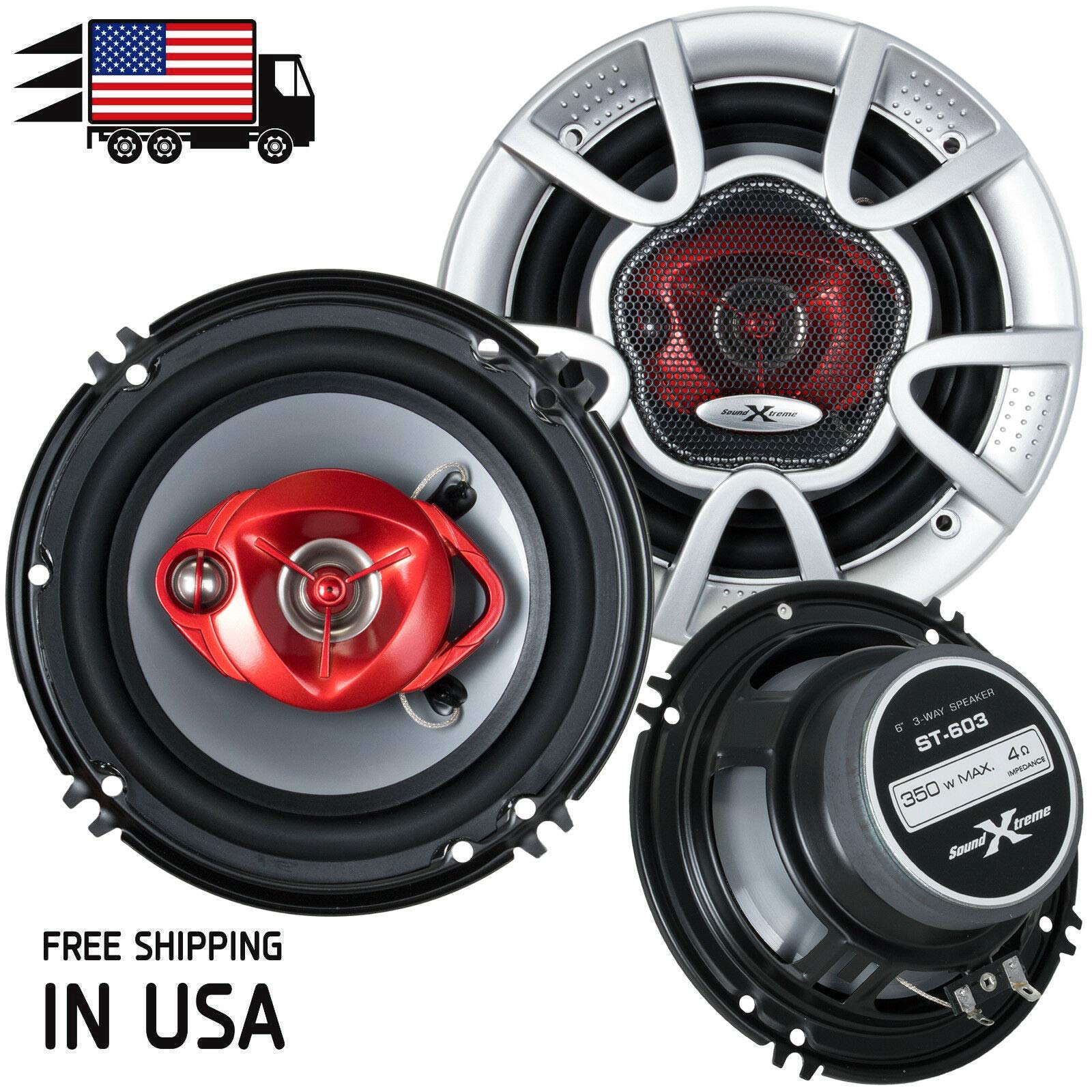 Pair of SoundXtreme 6" in 3-Way 350 Watts Coaxial Car Audio Speaker CEA Rated (2 Speakers)