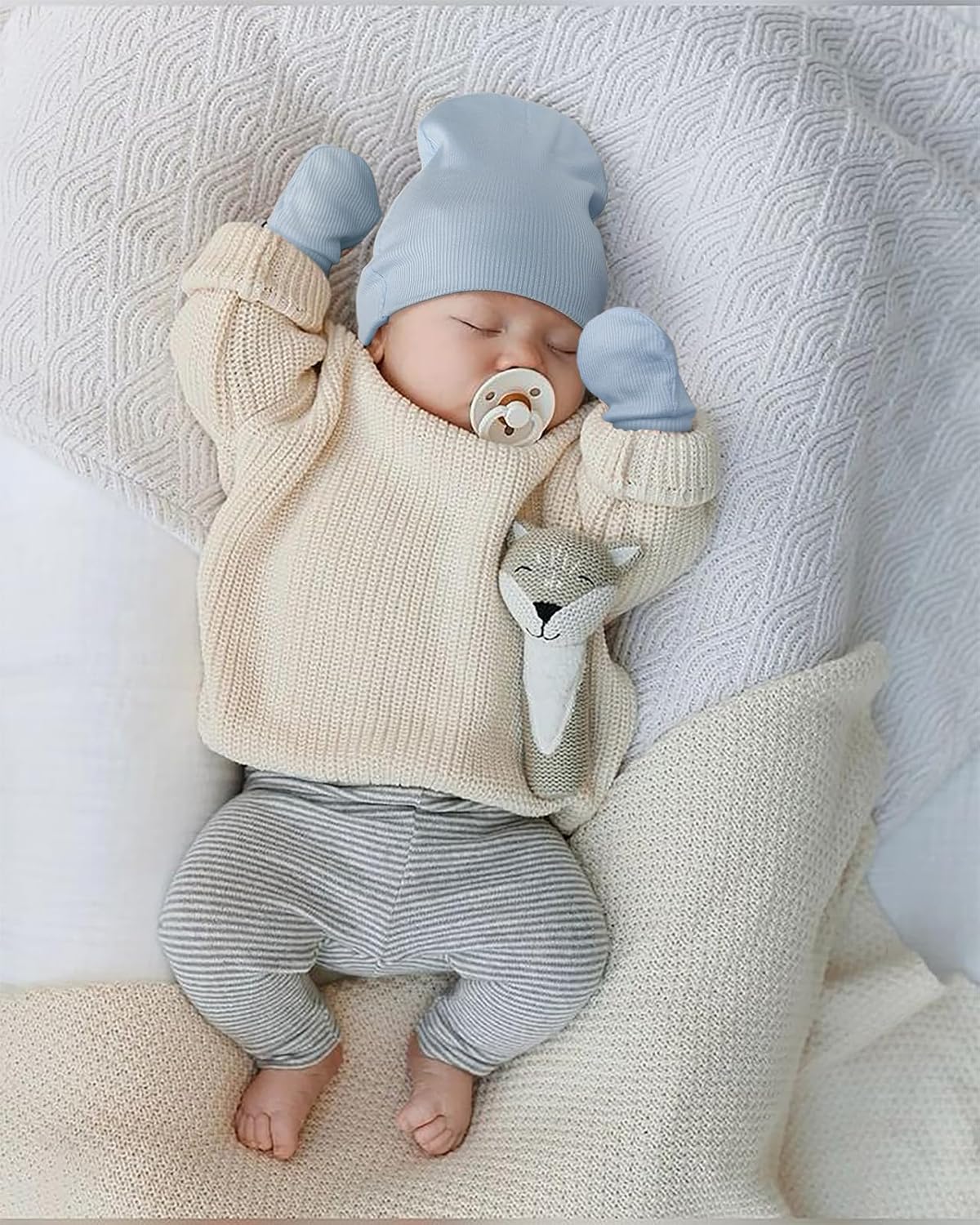 Newborn Baby Hats and Mittens Set for Unisex Infant Toddler Soft Beanie Hat Newborn Hospital Hats for Boys Girls 0-6 Months - Image 7
