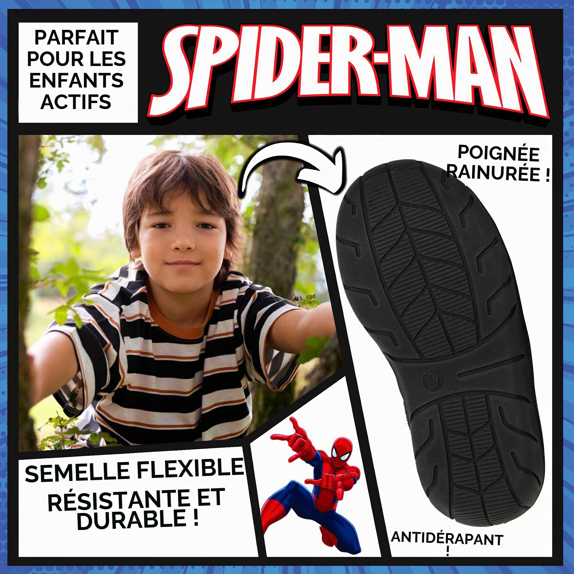Marvel Pantoufles lumineuses à enfiler Spiderman pour garçons - Rouge - Rouge