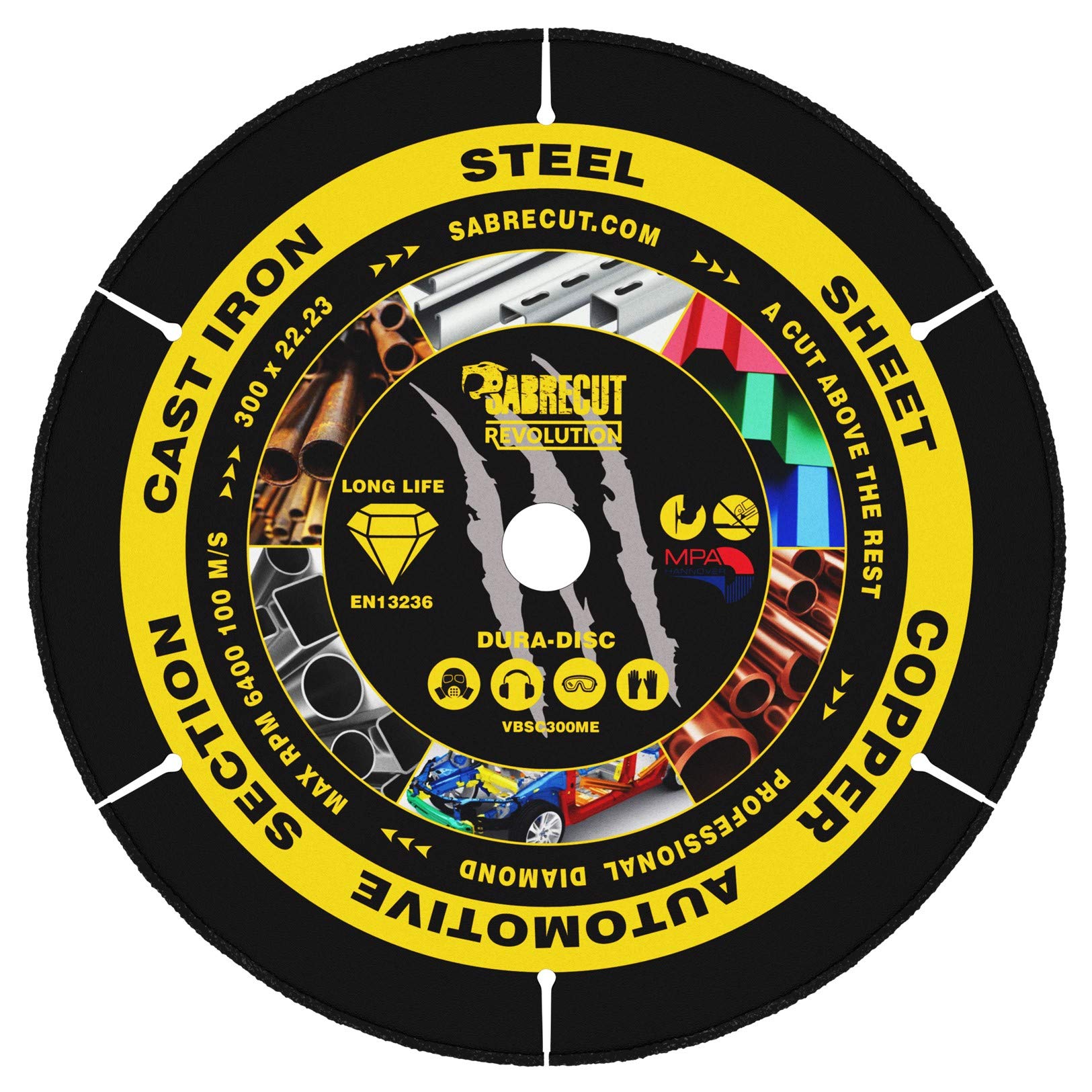 SabreCut 1pc VBSC300ME 300mm 22.23mm Eje Metal Disco sierra circular TCT | Industrial-grade vacuum-brazed diamond ofrece duradero corte en seco through ferrous y non-ferrous metals
