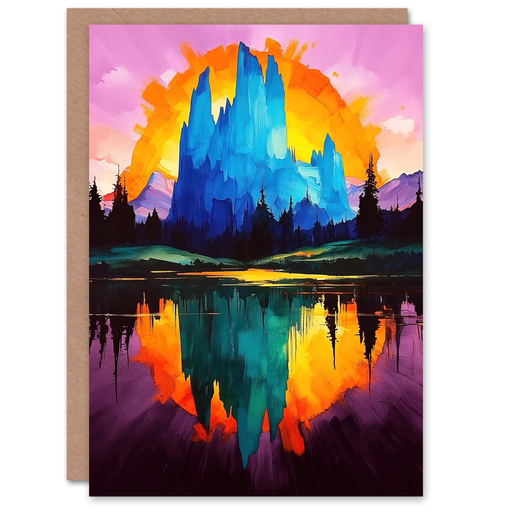 Artery8 Greeting Card Mount Fitz Roy Sunset Colourful Abstract Landscape Blank For Him Or Her Art Birthday Card