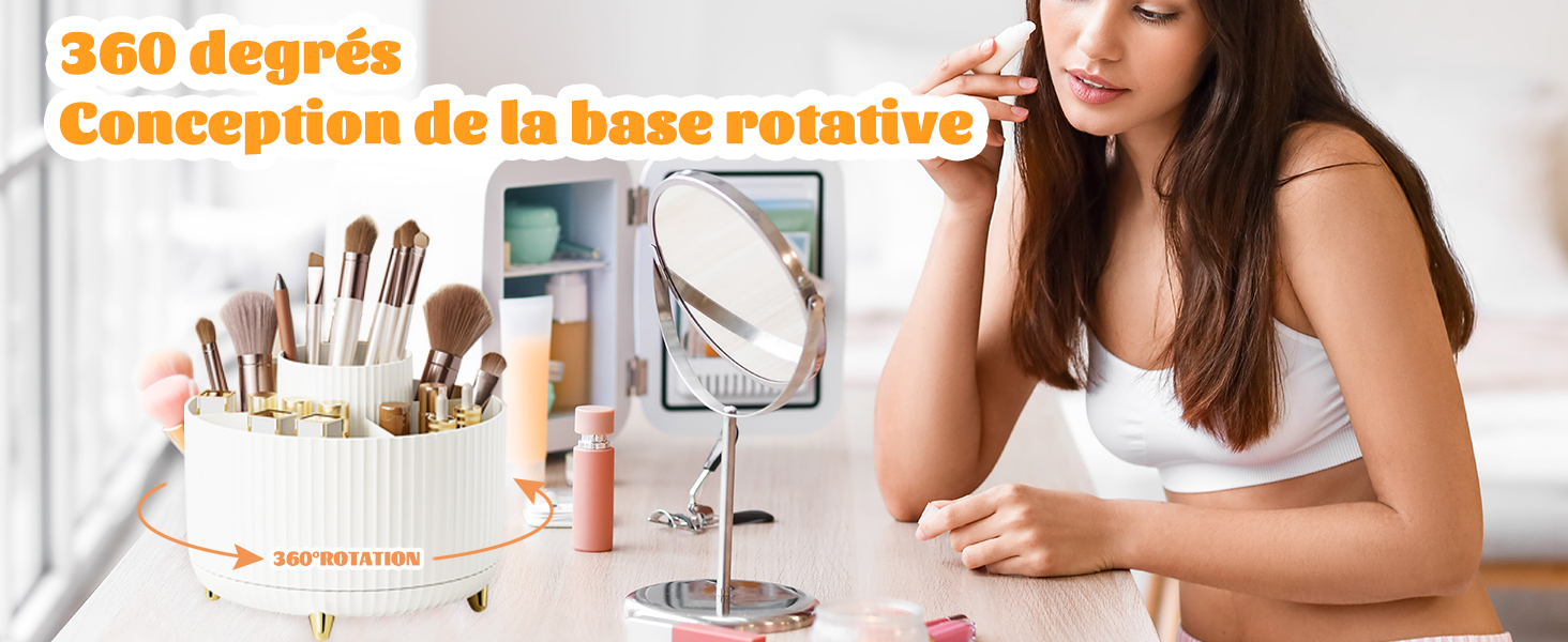 Organisateur Maquillage Rotatif 360° 5 Compartiments – Rangement Pinceaux Cosmétique Rotatif Noir Élégant Pour Table