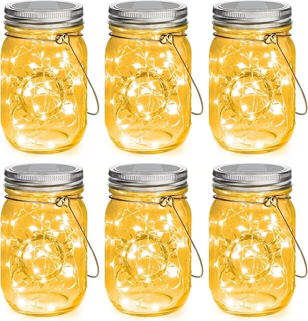 Mason Jar Solar Lights 30 LEDs, 6 Pack Hanging Solar Lights Outdoor, Waterproof Fairy Lights Solar Lanterns for Patio Gard...