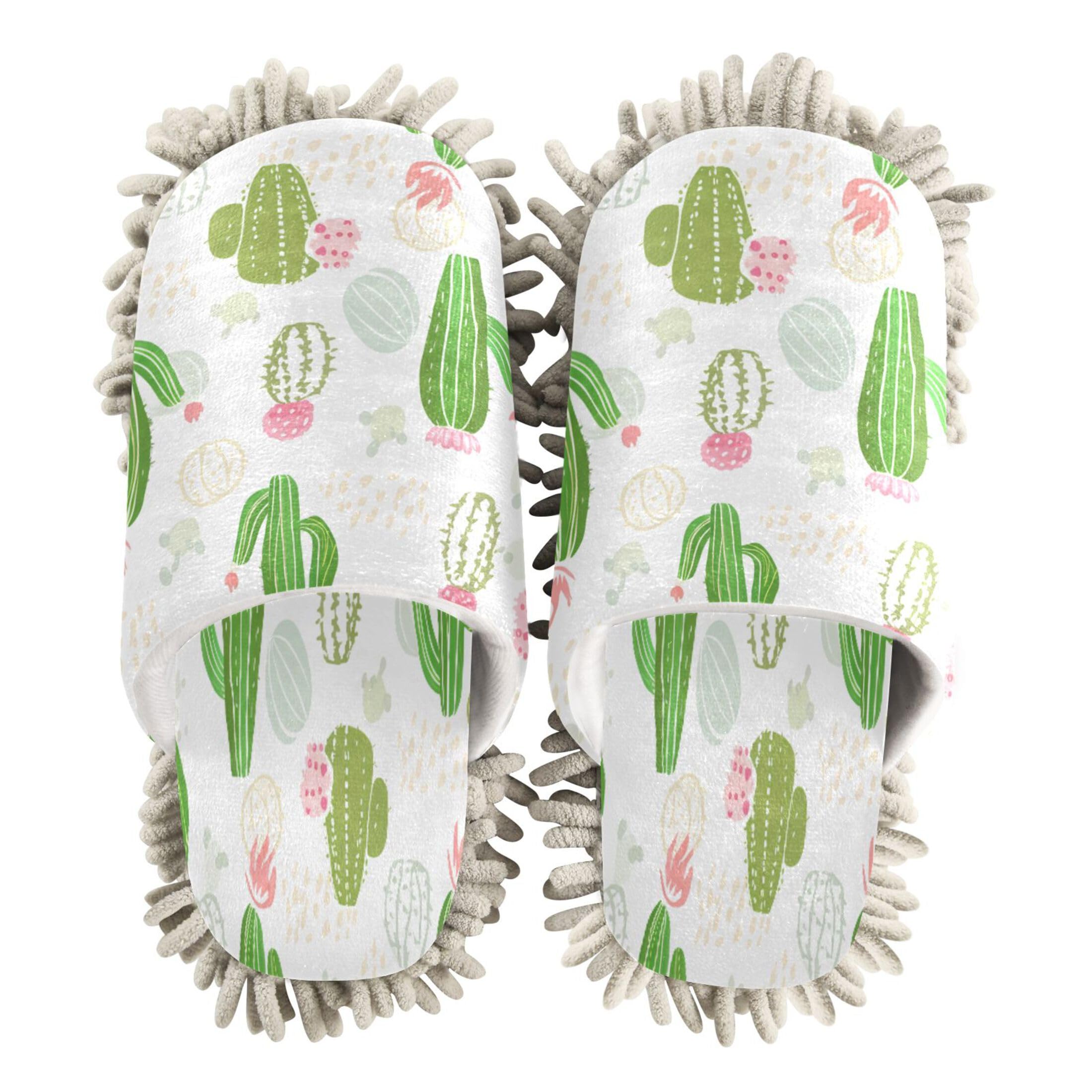 Kigai Cacti Mop Slippers for Floor Cleaning, Slippers for Women Men, Microfiber Floor Cleaning, L
