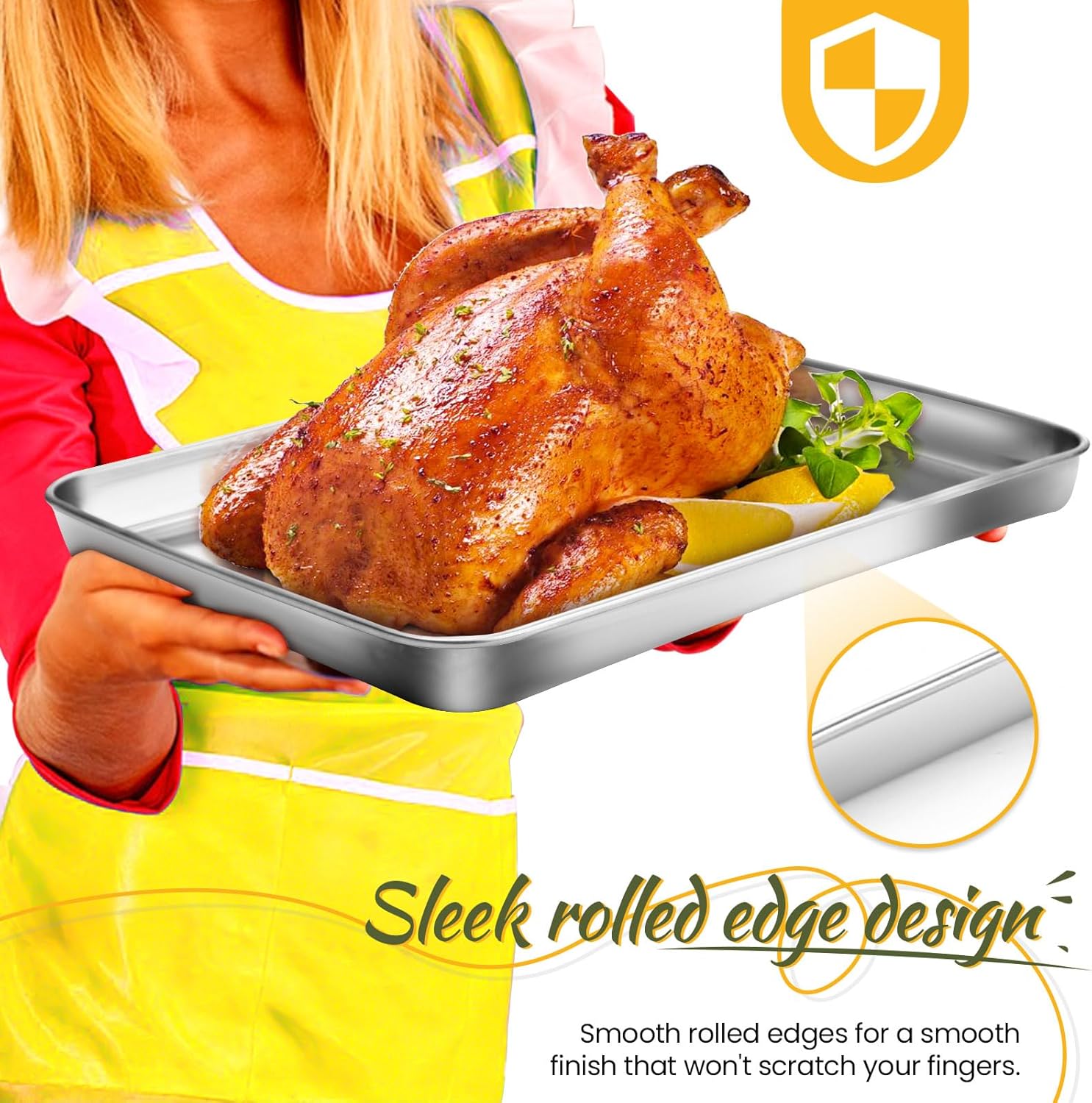 2 Packs Stainless Steel Baking Sheet 12.4 x 9.4 x 0.9 In, Nonstick Cookie Sheet Tray, Silver Rectangle Baking Pans Set for Oven Cooking Kitchen Barbecue Grill Cake Food Prep (2 Packs) - Image 5