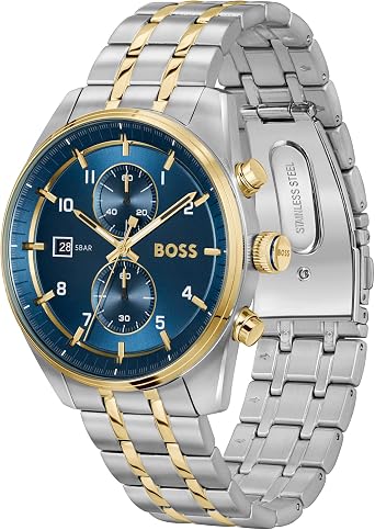 BOSS Chronograph Quartz Watch for Men SKYTRAVELLER Collection with Leather or Stainless Steel Strap