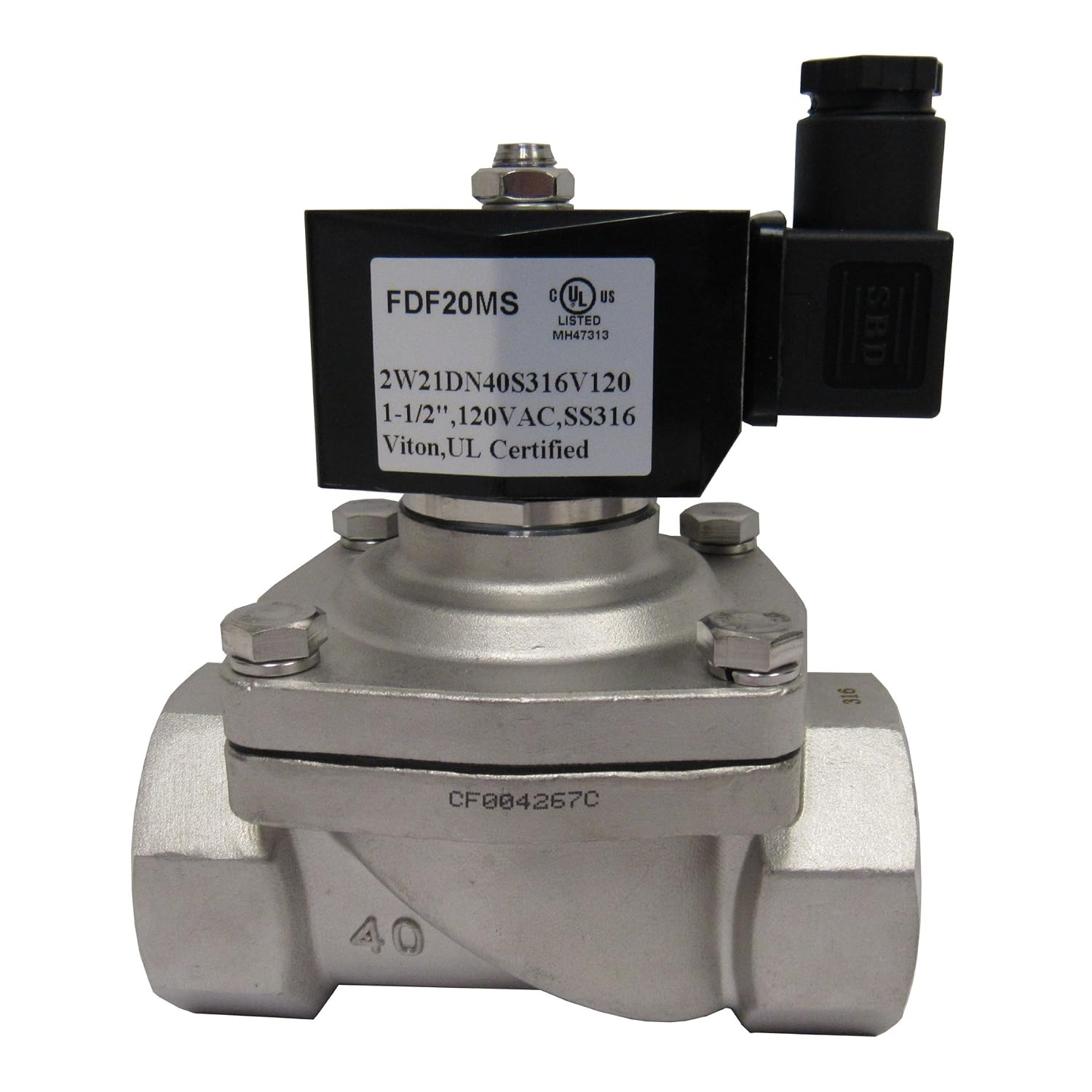 1-12 INCH NPT Solenoid Valve 120VAC, 316 Stainless Steel, VITON Seals, Normally Closed